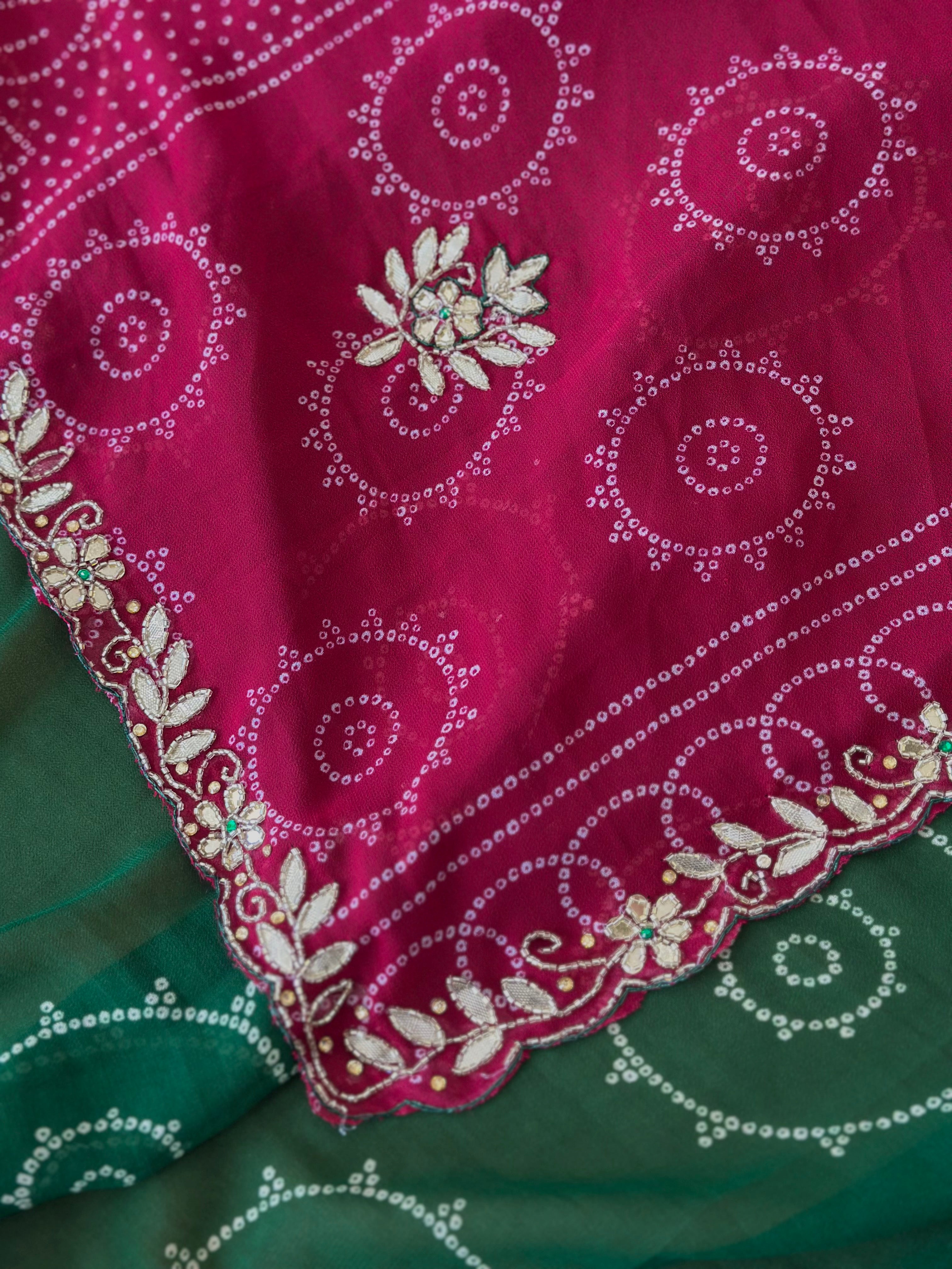 Royal Bandhani Saree with Handwork Border Detailing