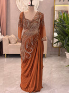 Rust Embellished Designer Drape Saree