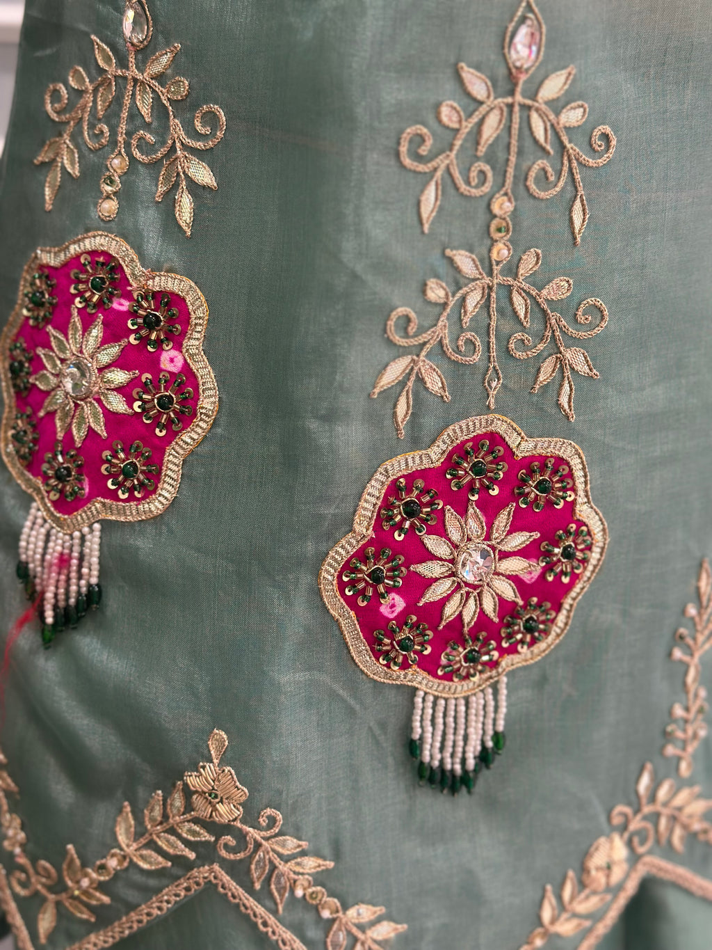 Elegant Handwork Kurta Palazzo Indo-western Set With Dupatta