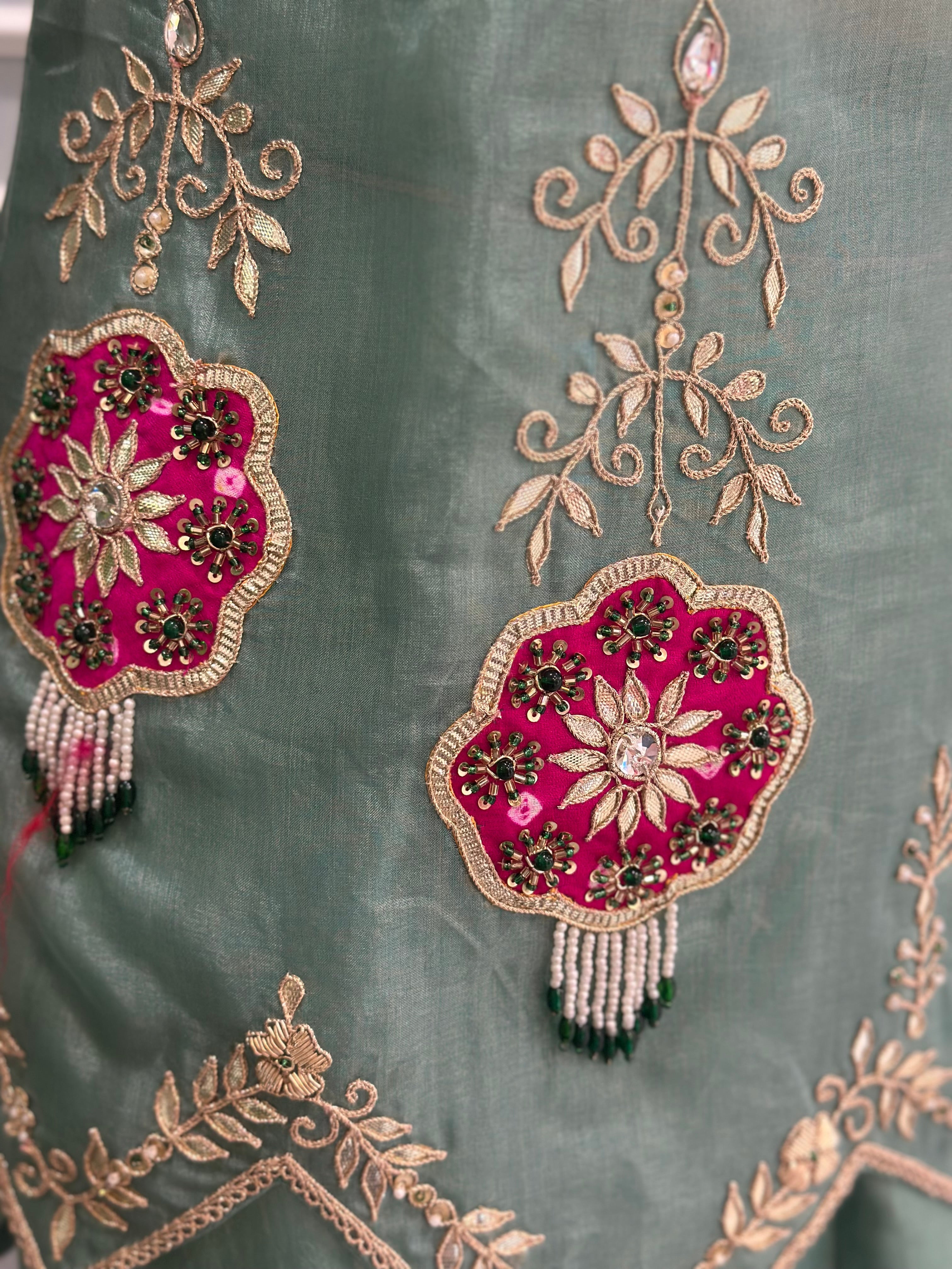 Elegant Handwork Kurta Palazzo Indo-western Set With Dupatta