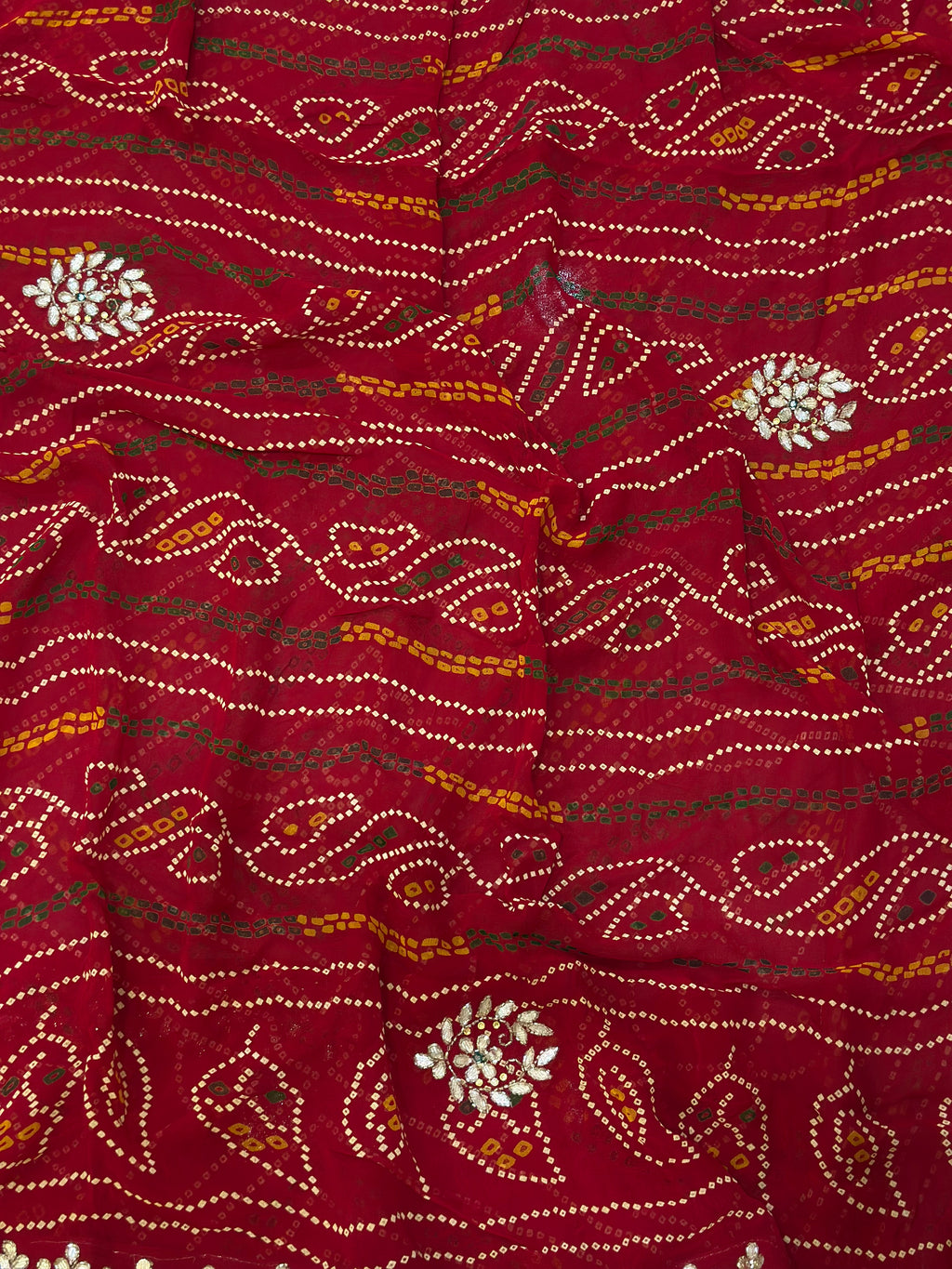 🌹✨Rani Bandhej Saree With Floral Gota Patti Handwork ✨🌹