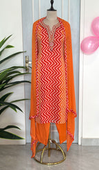 Sunset Leheriya Handwork Kurta Set