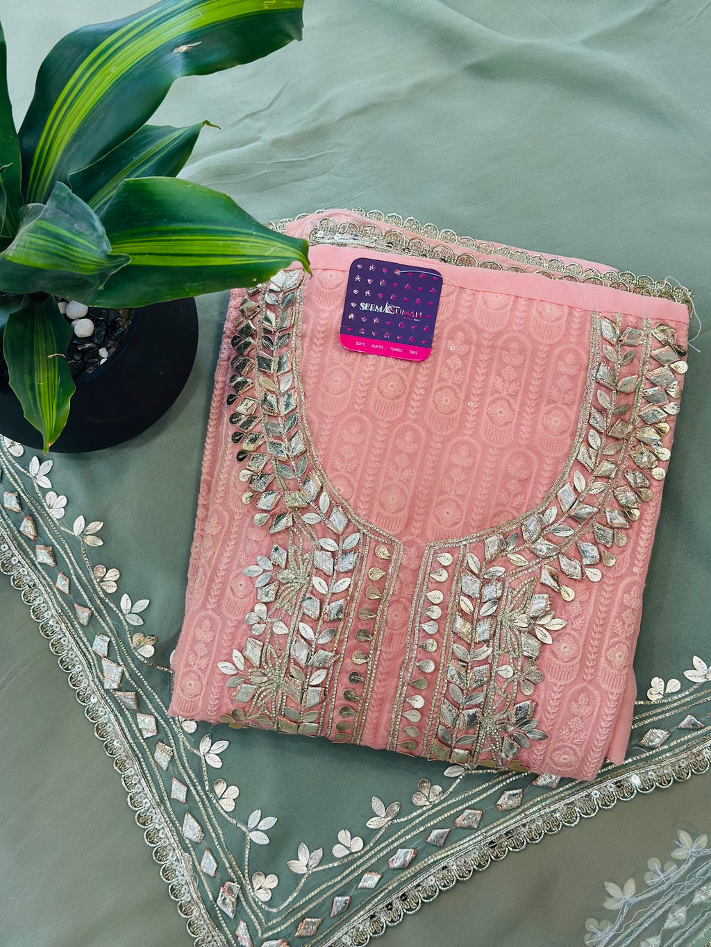 Classic Gota Patti Handwork Unstitched Suit Set
