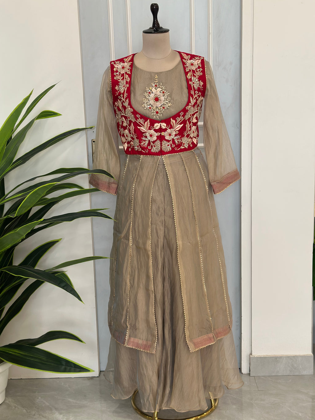 Jacket Style Handwork Anarkali with Dupatta