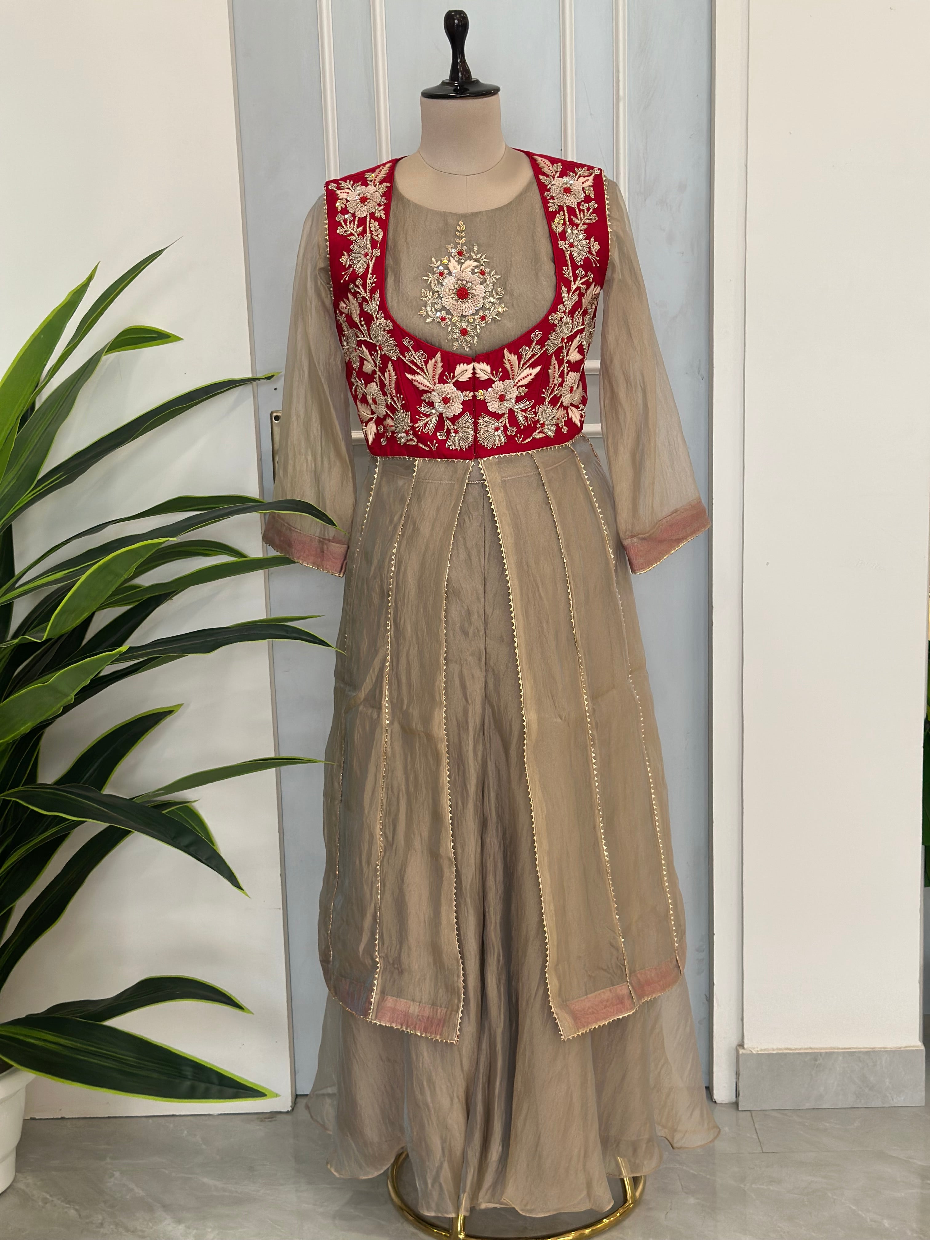 Jacket Style Handwork Anarkali with Dupatta