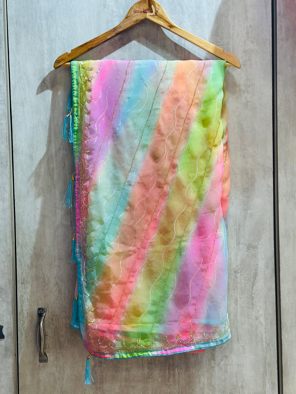 PURE CHIFFON HANDWORK LAHRIYA SAREE