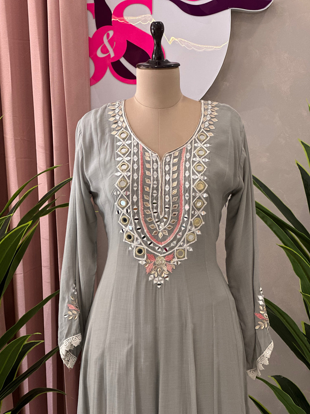 Elegant Embroidered Anarkali Set with Lace Dupatta