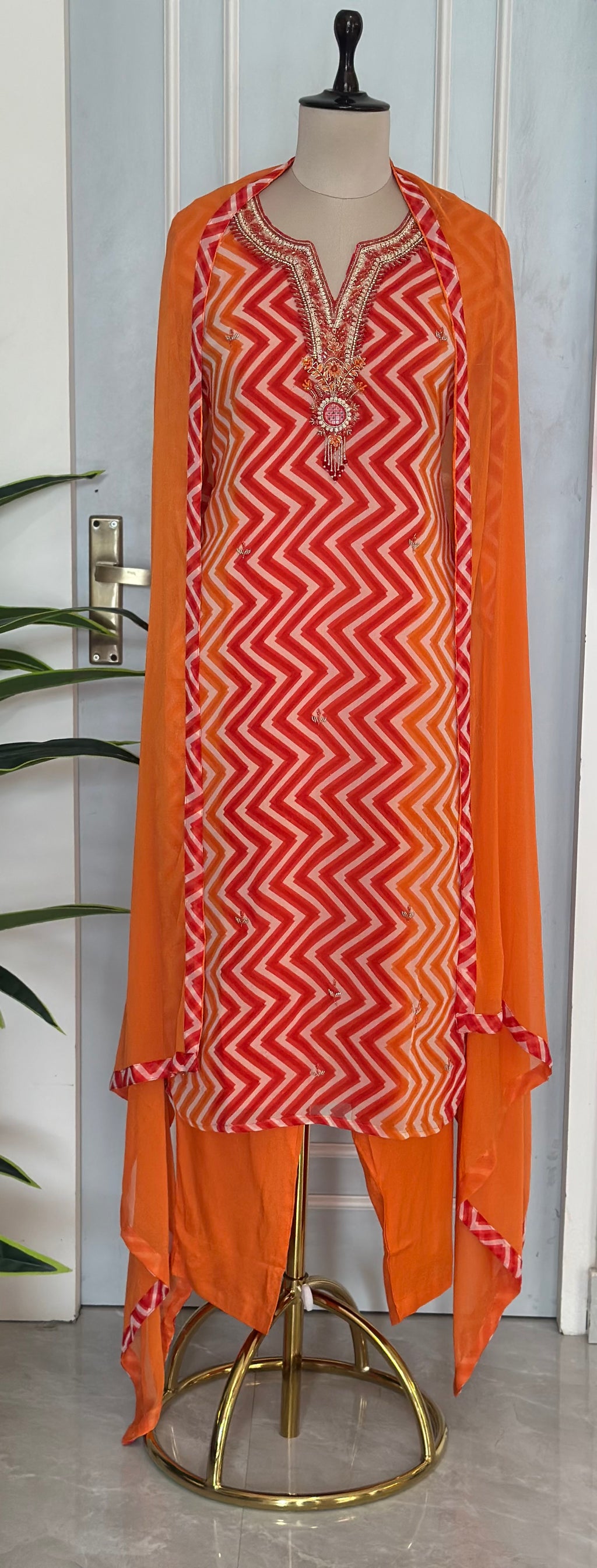 Sunset Leheriya Handwork Kurta Set