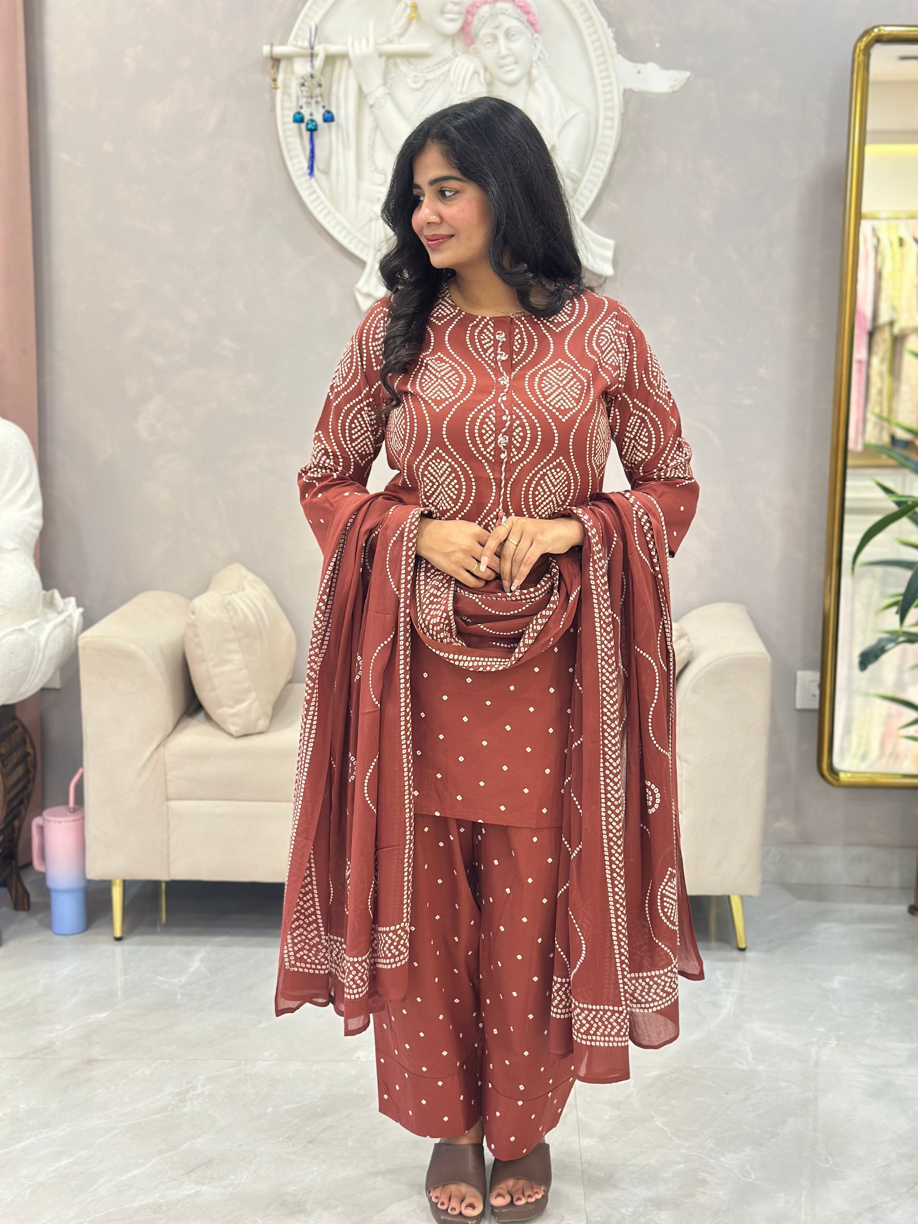 Traditional Bandhej Print Farshi Kurta Set