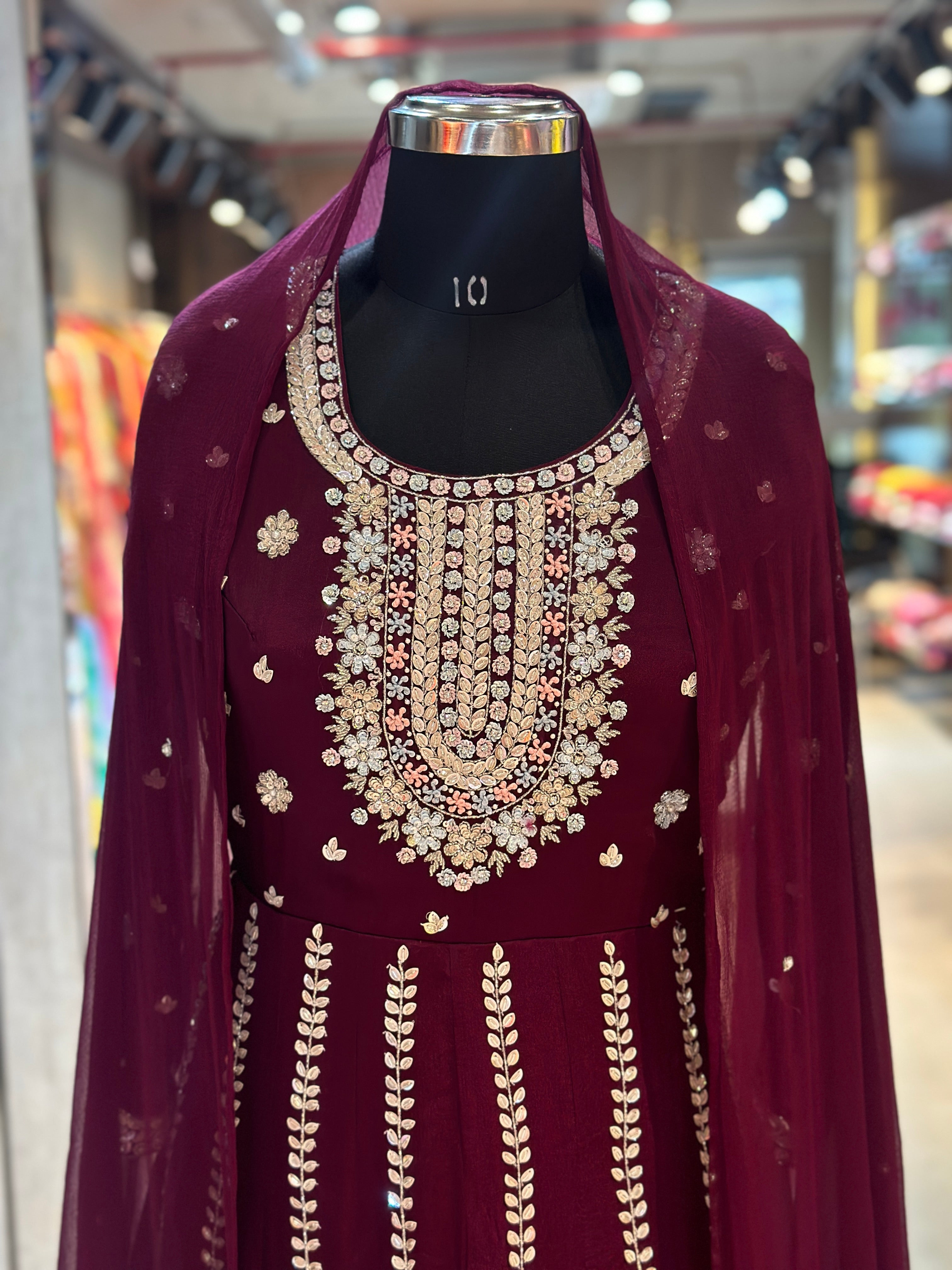 PURE CHINON HEAVY HANDWORK ANARKALI SUIT