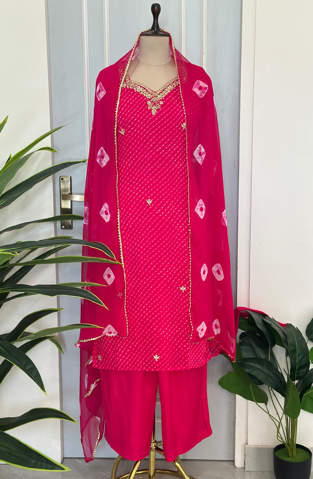 Elegant Ethnic Suit Set with Handwork Neckline