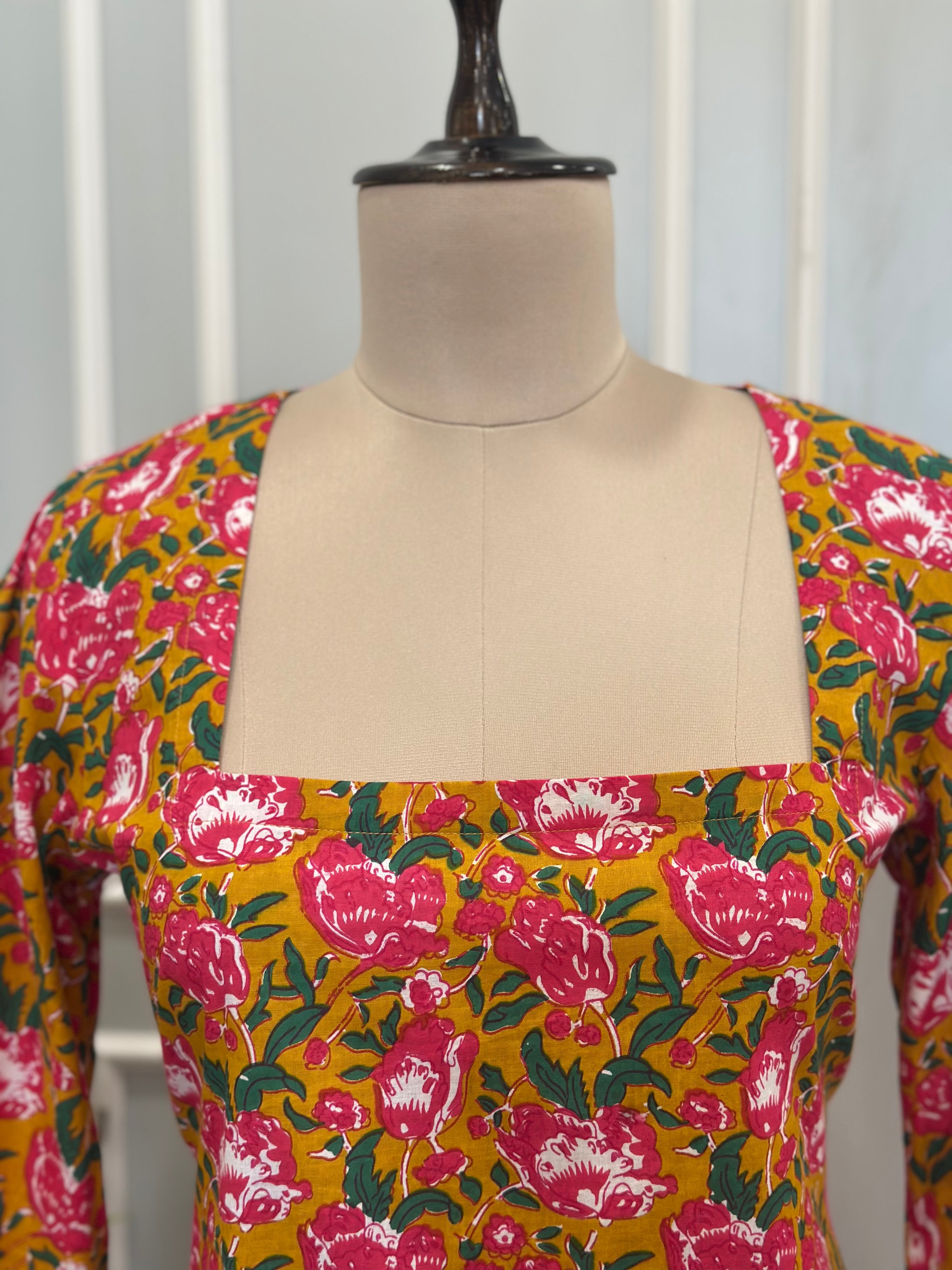 Square Neck Floral Printed Ethnic Farsi Suit Set