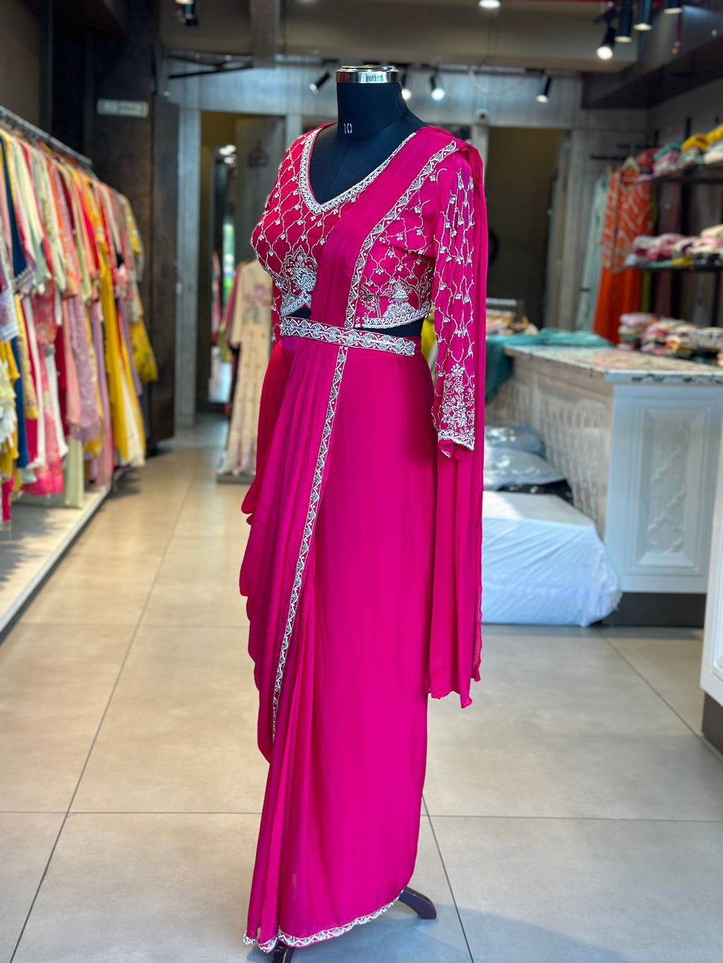 PRE DRAPPED HEAVY HANDWORK SAREE