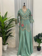 Elegant Handwork Kurta Palazzo Indo-western Set With Dupatta
