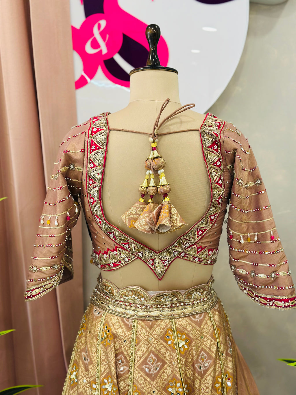 Elegant Peach Gold Designer Lehenga with Handwork Blouse