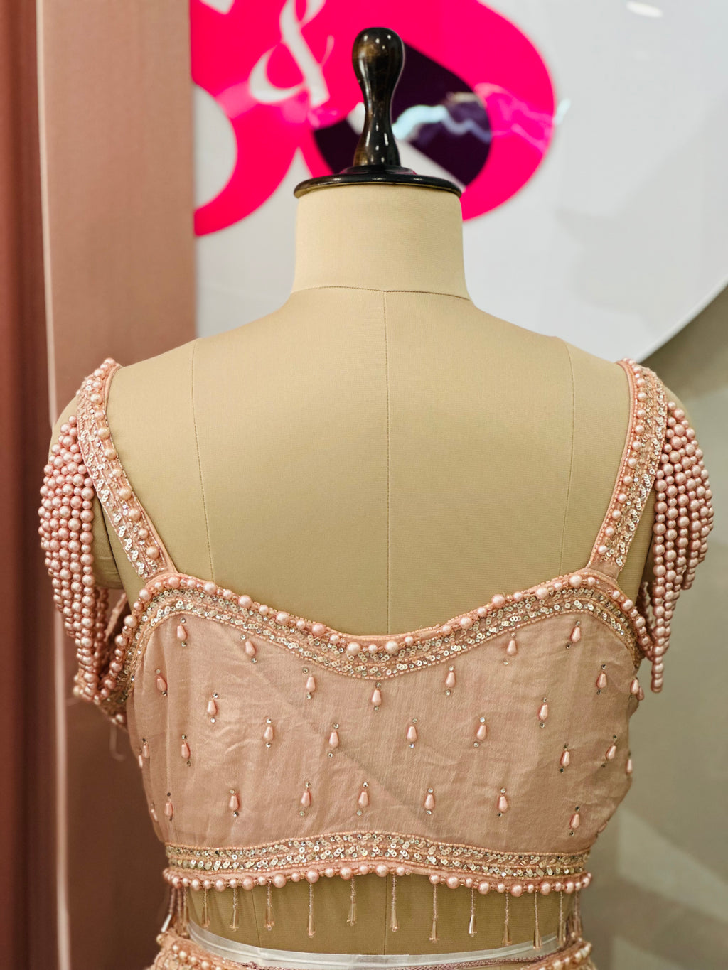 Soft Peach Designer Lehenga with Pearl Handwork