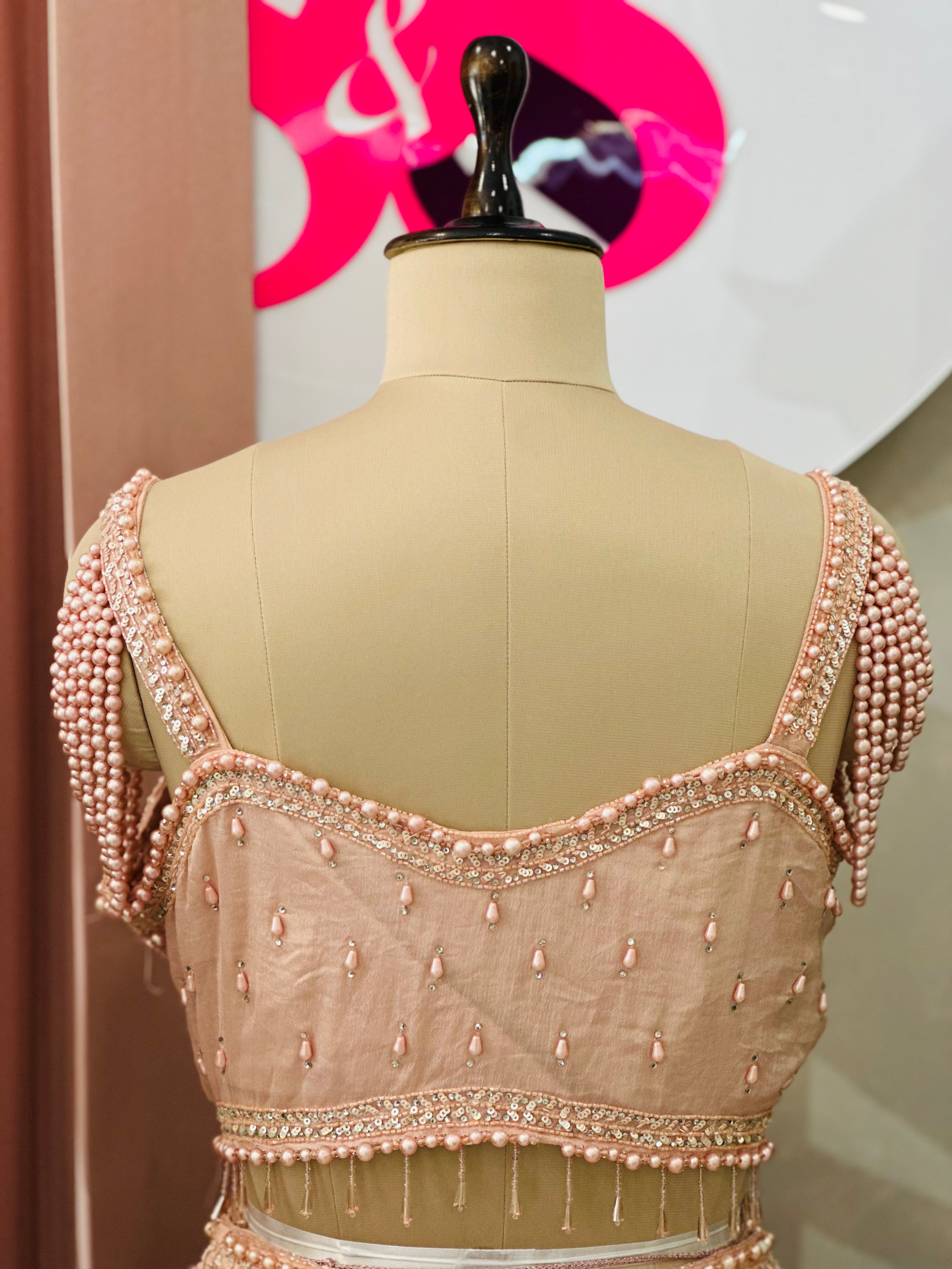 Soft Peach Designer Lehenga with Pearl Handwork