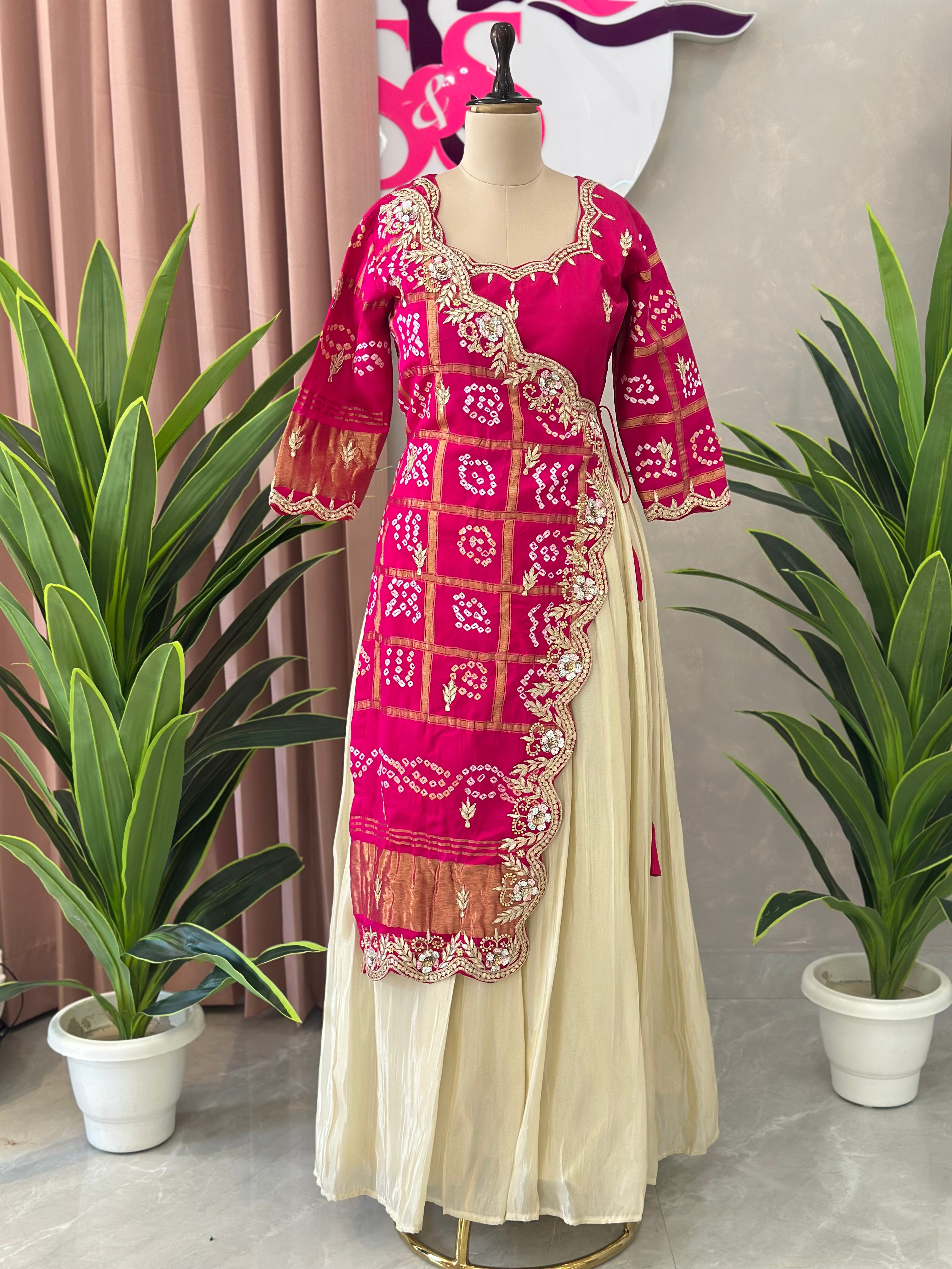 Angrakha Style Handwork Skirt Set