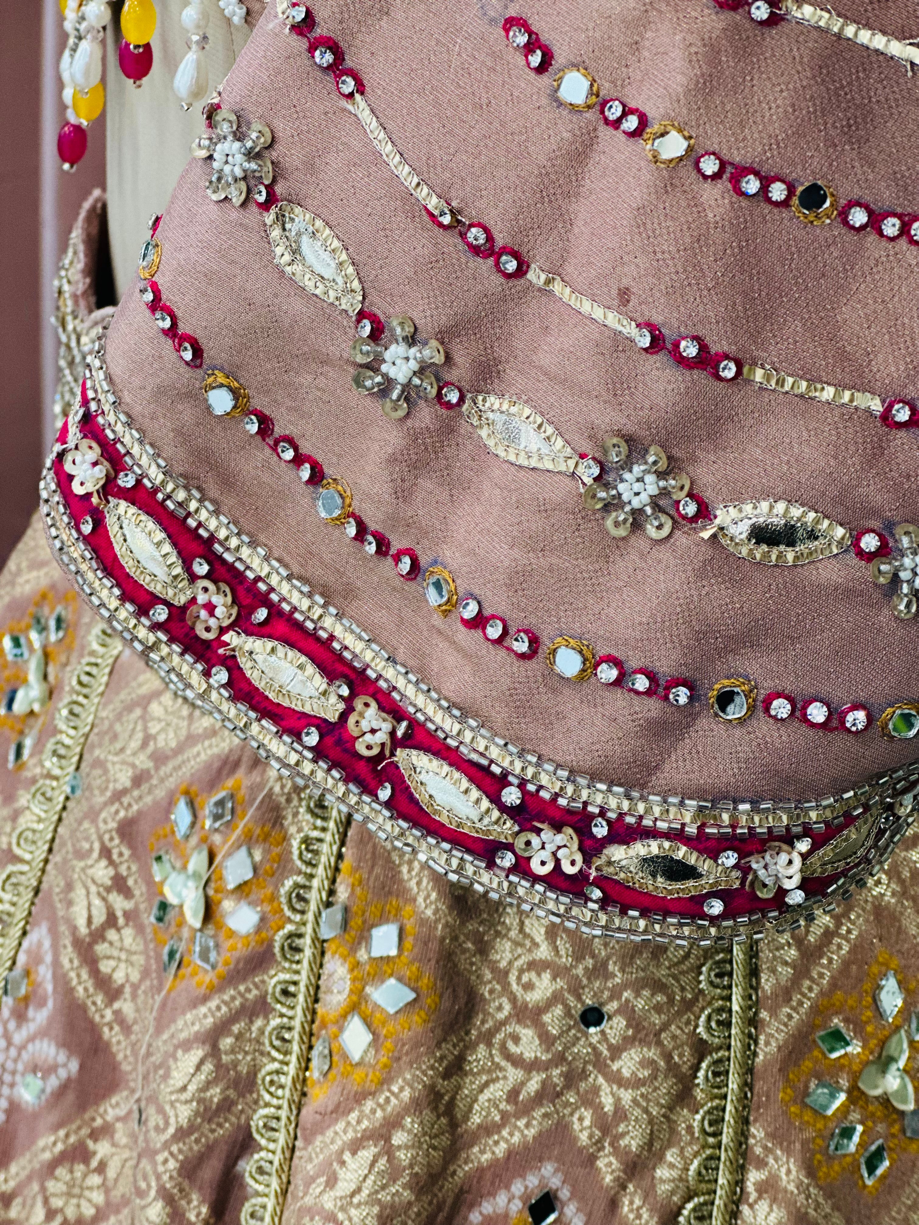 Elegant Peach Gold Designer Lehenga with Handwork Blouse