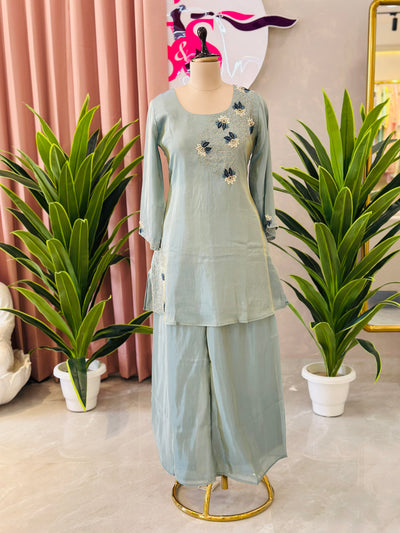 Elegant Floral Handwork Kurta Palazzo Co-ord Set