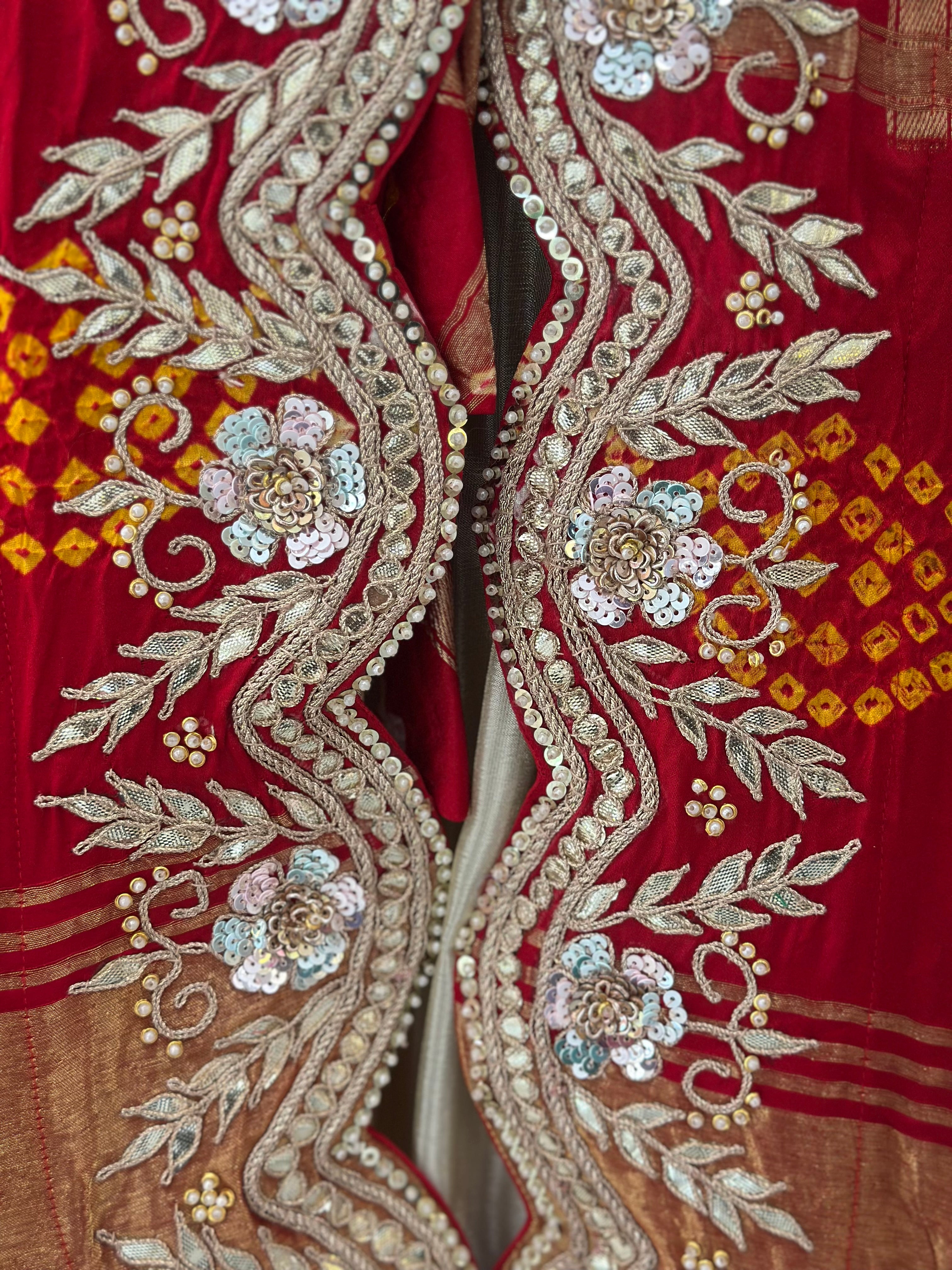 Royal Red Handwork Jacket Lehenga Set
