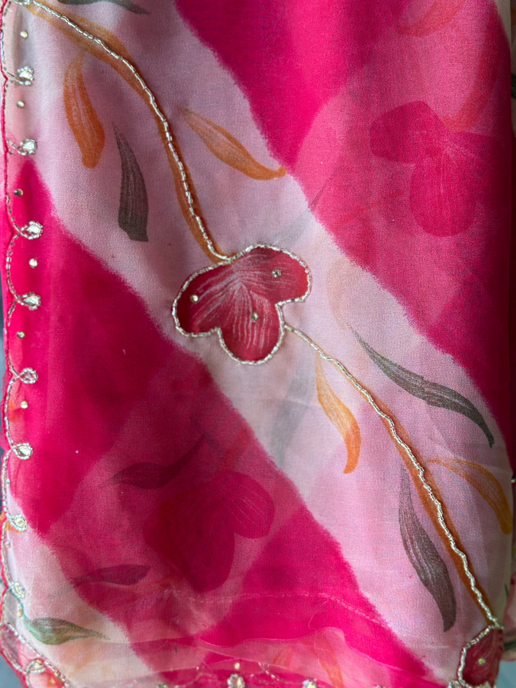 FLORAL PRINT HANDWORK SAREE