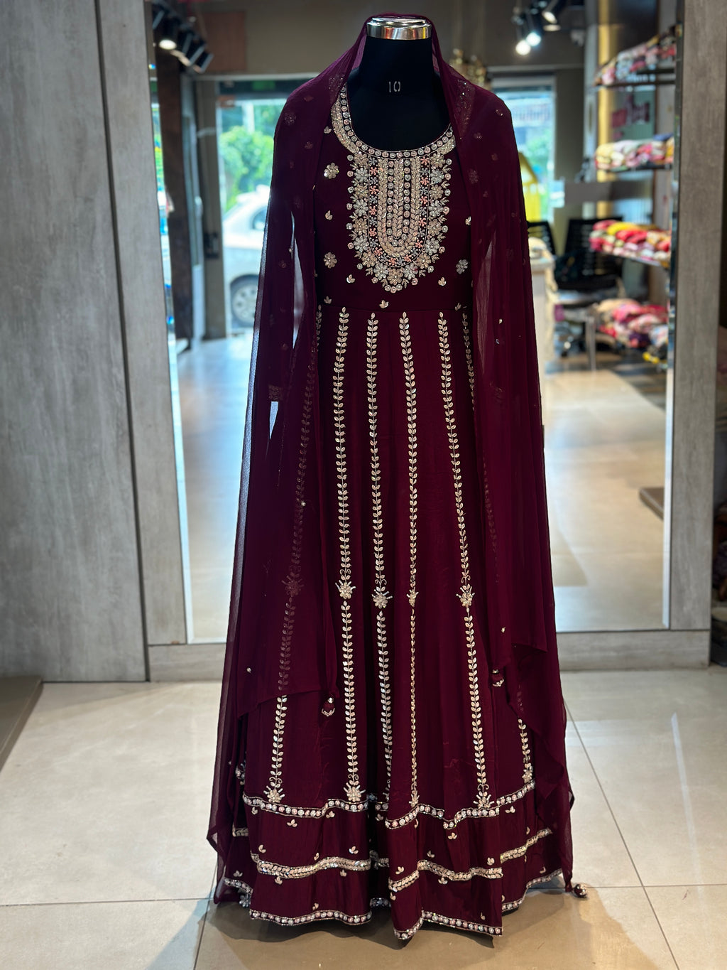 PURE CHINON HEAVY HANDWORK ANARKALI SUIT