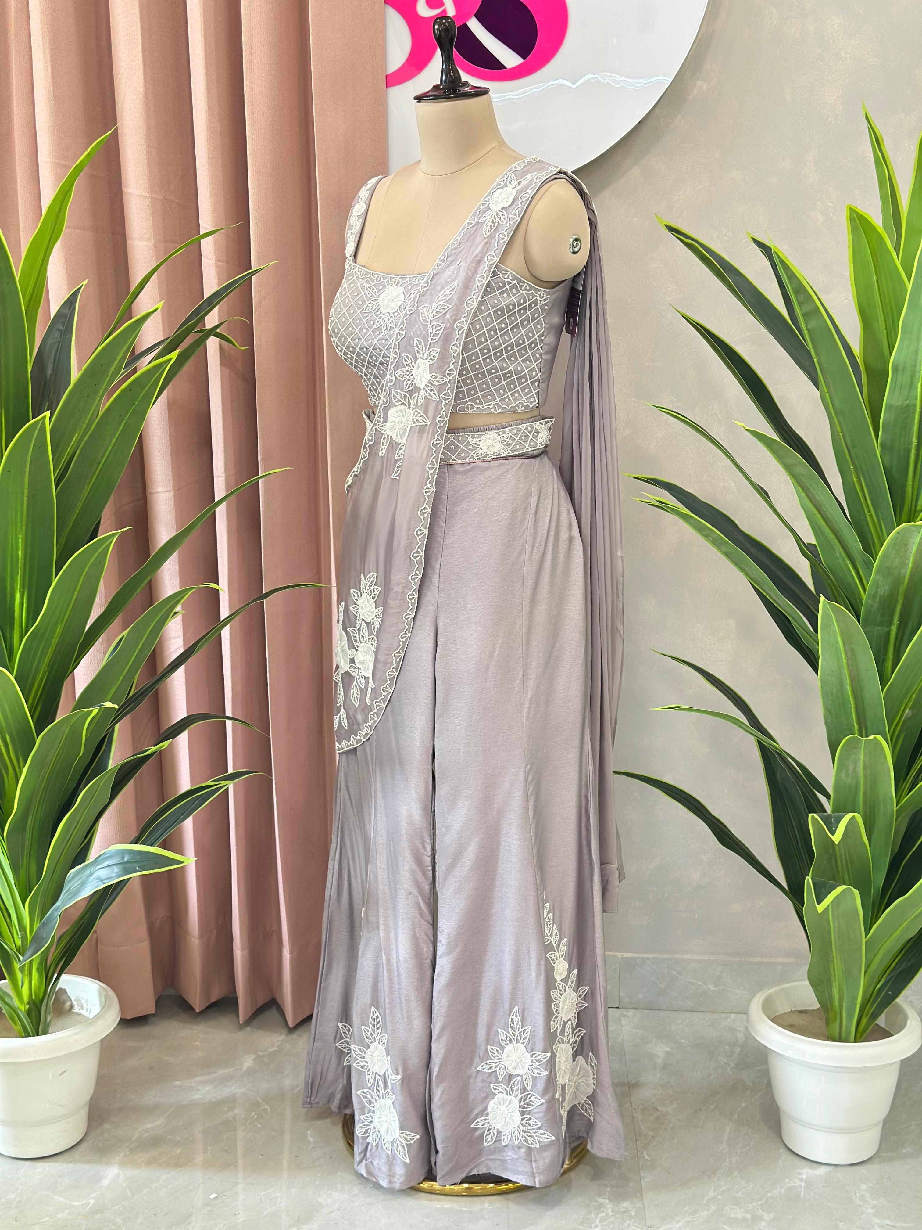 Elegant Draped Style Co-ord Set With Handwork Blouse