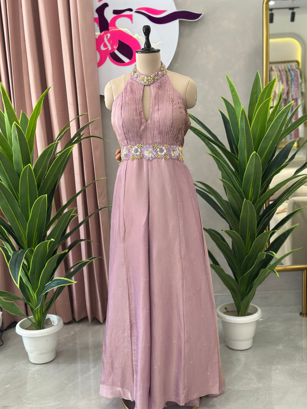 Premium Indo-Western Halter Dress with Elegant Flare