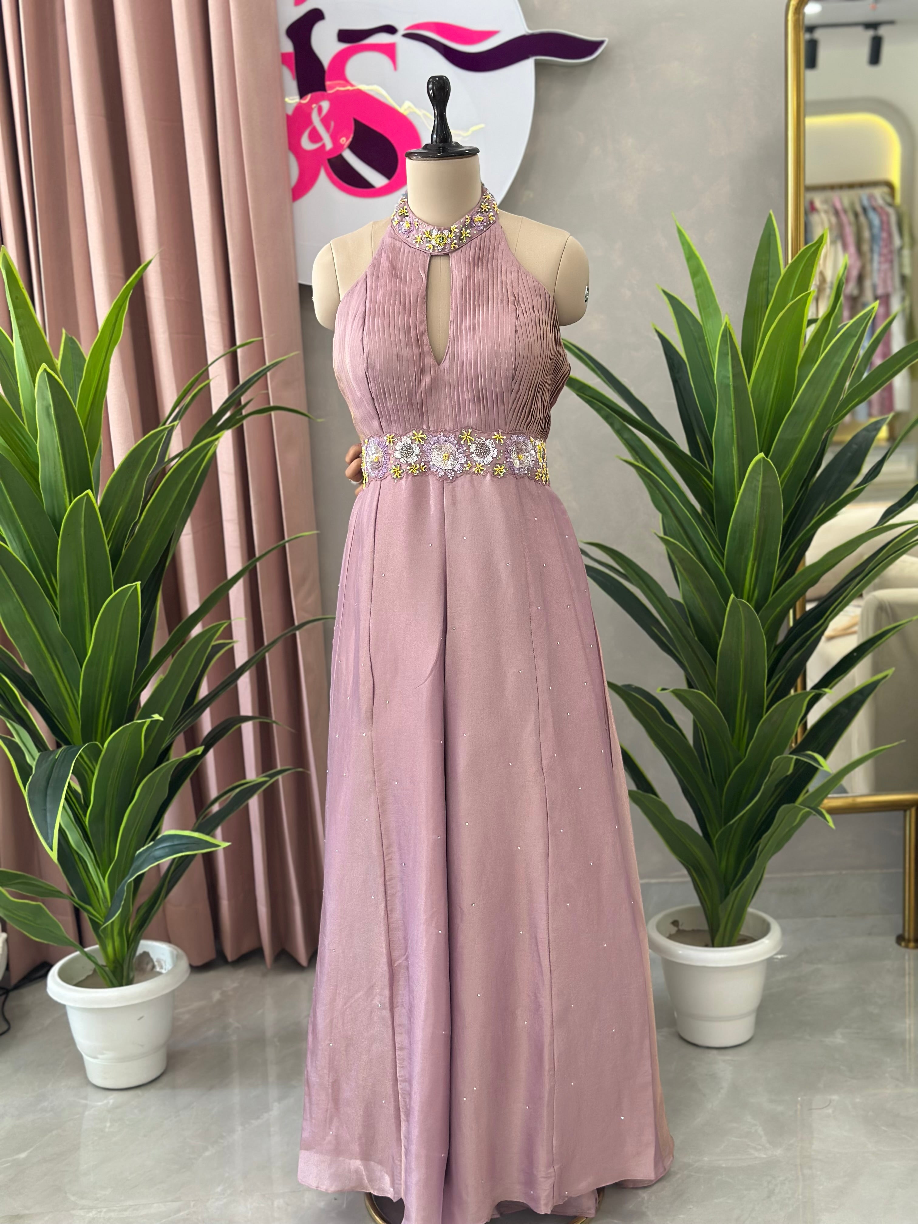 Premium Indo-Western Halter Dress with Elegant Flare