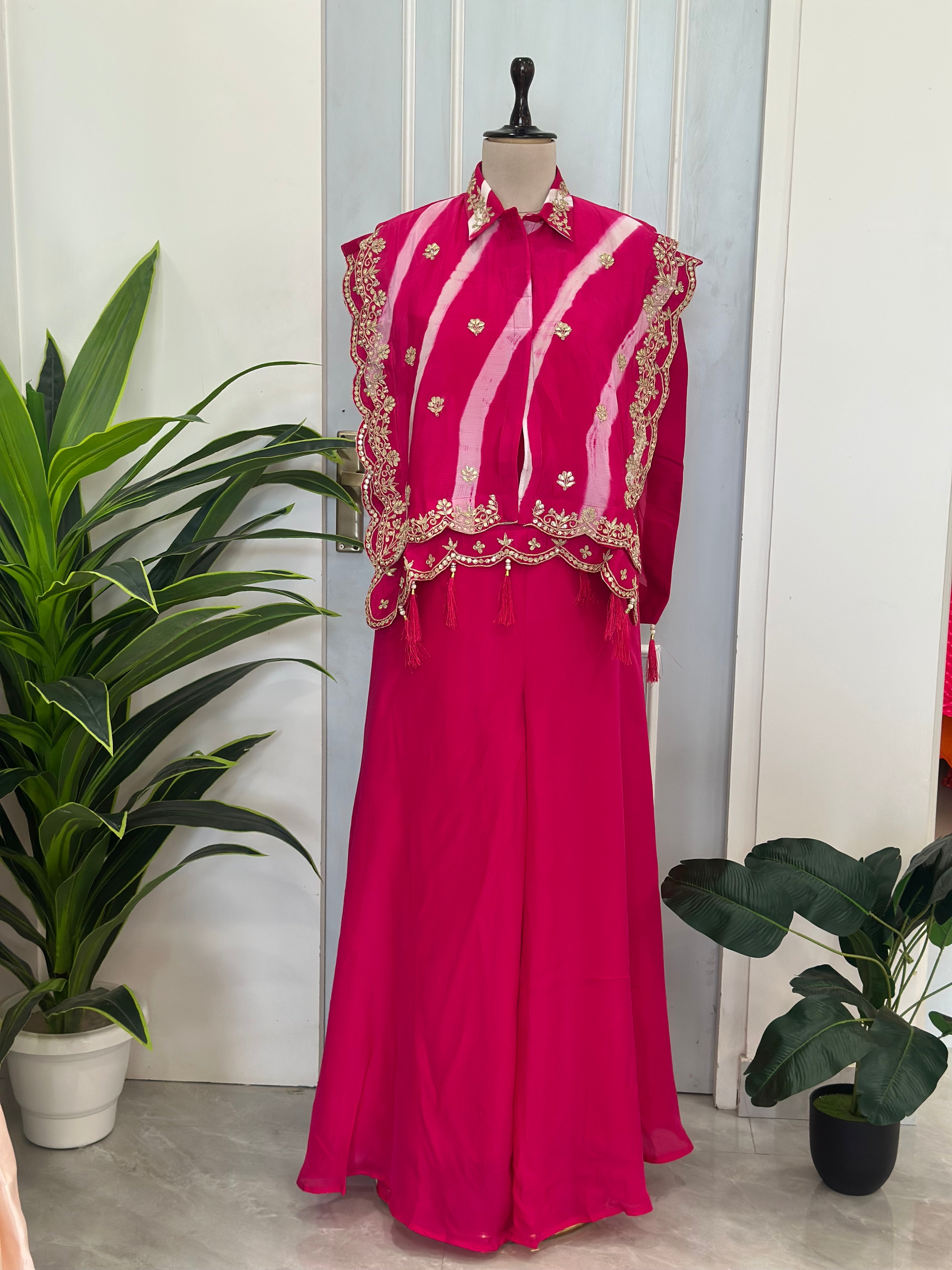 ✨ Designer Leheriya Handwork Cape Palazzo Co-Ord Set✨
