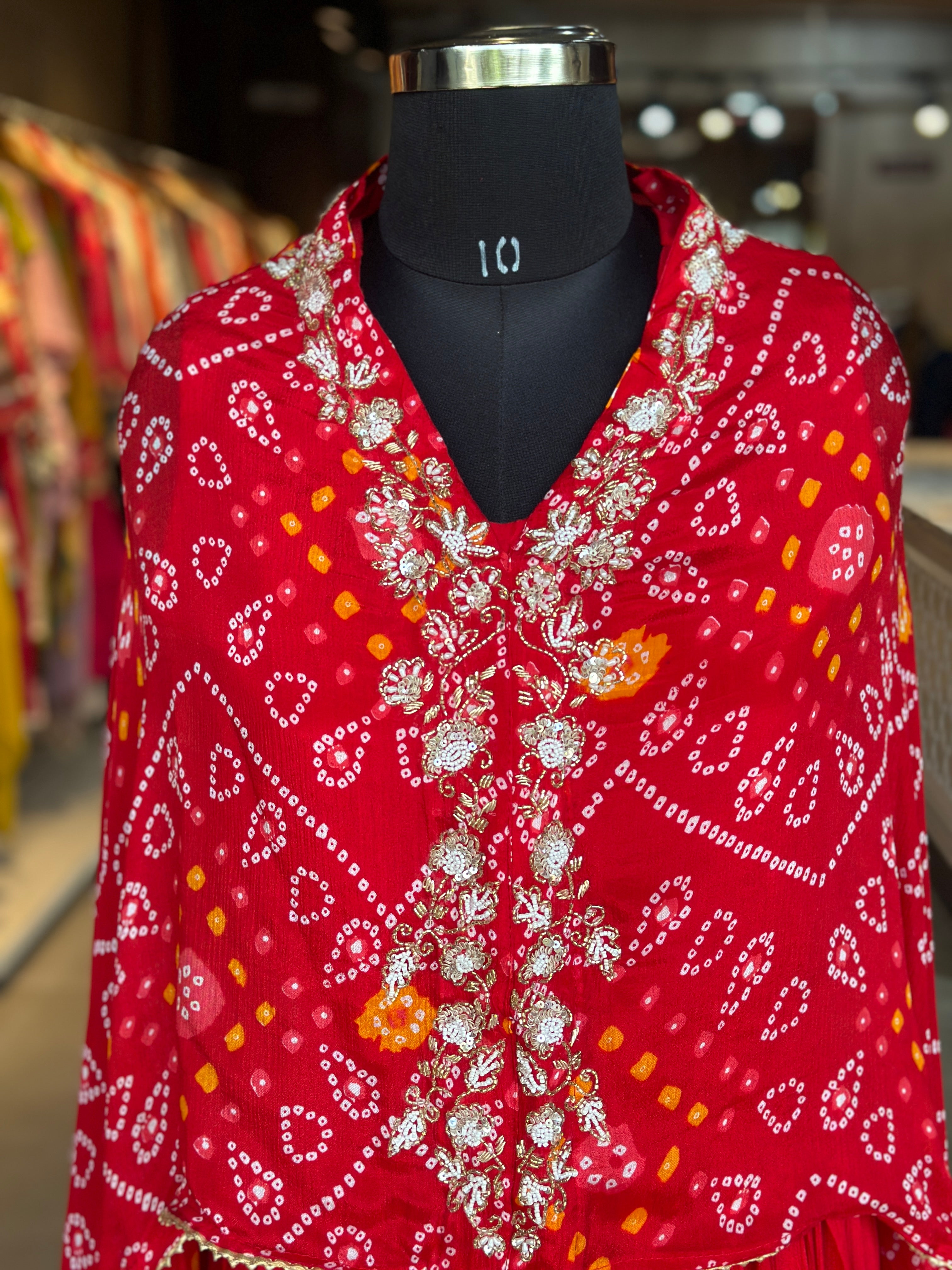 BHANDEJ SKIRT IN KAFTAN SET