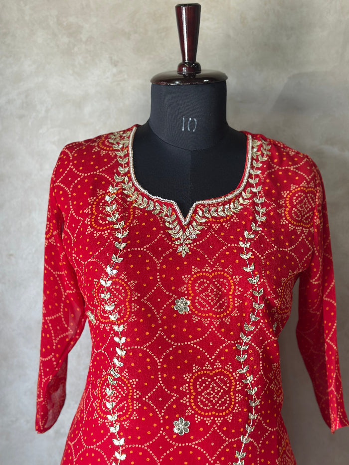 Bhandej Kurta Set With Flared Plazo In Plus Size