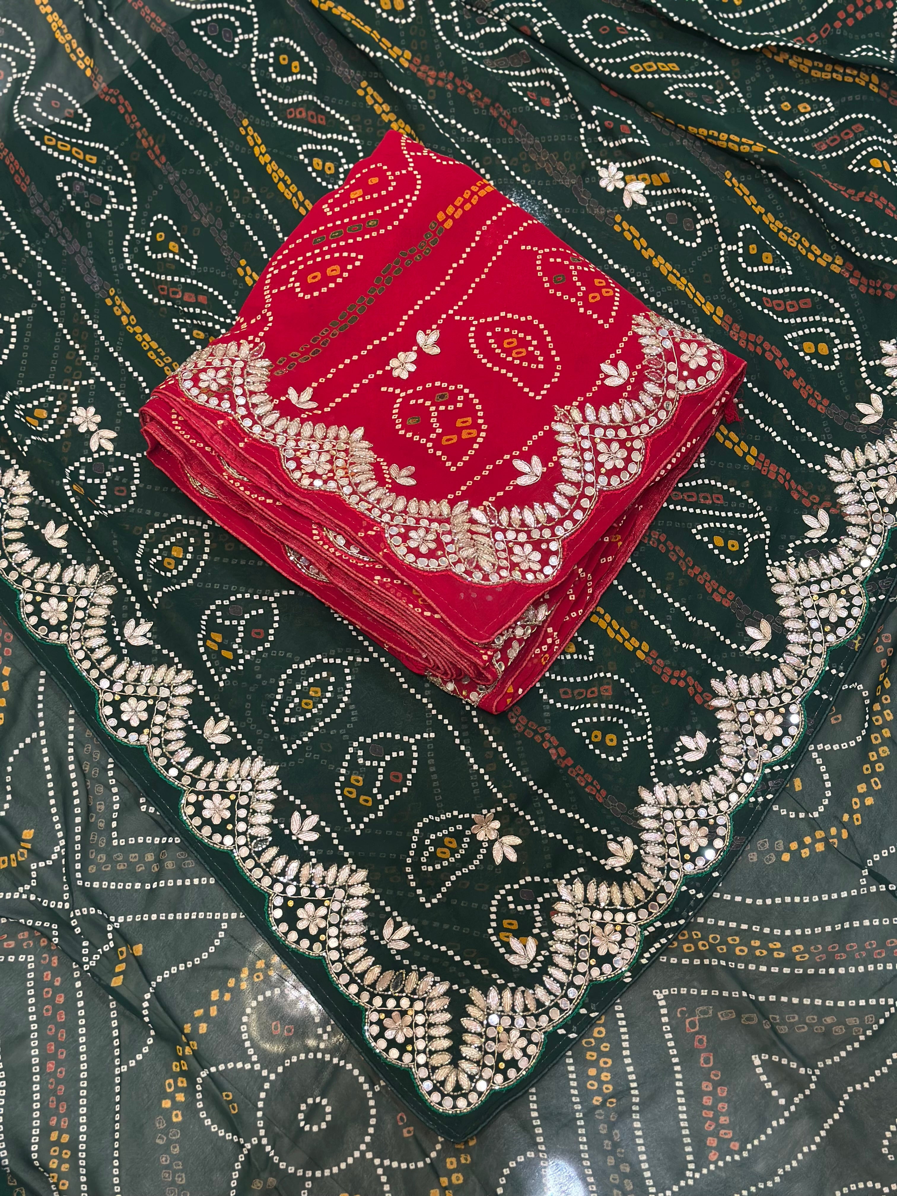 👑 Rajwadi Bandhej Saree with Gotapatti Detailing👑