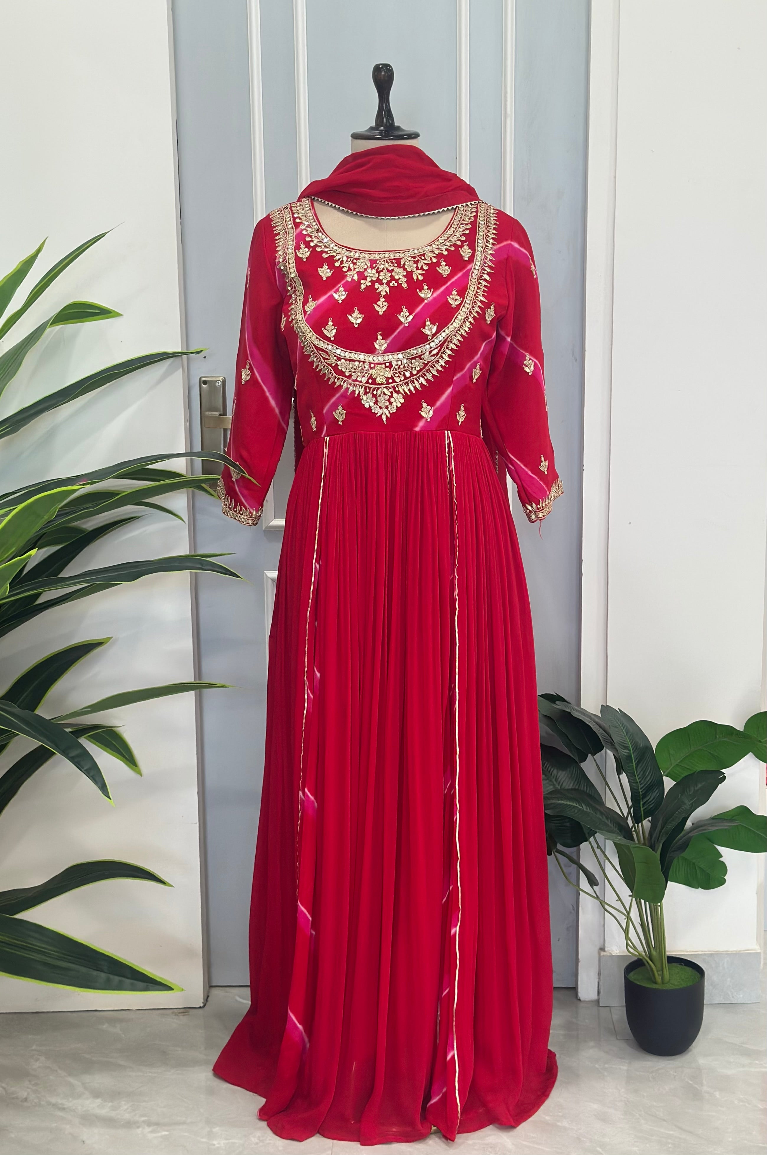 Designer Leheriya Anarkali with Gota Patti Detailing
