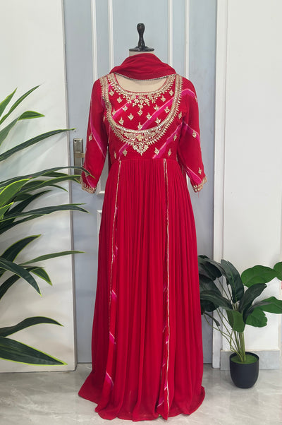 Designer Leheriya Anarkali with Gota Patti Detailing