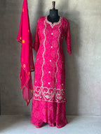 Bhandej Kurta Set With Flared Plazo In Plus Size