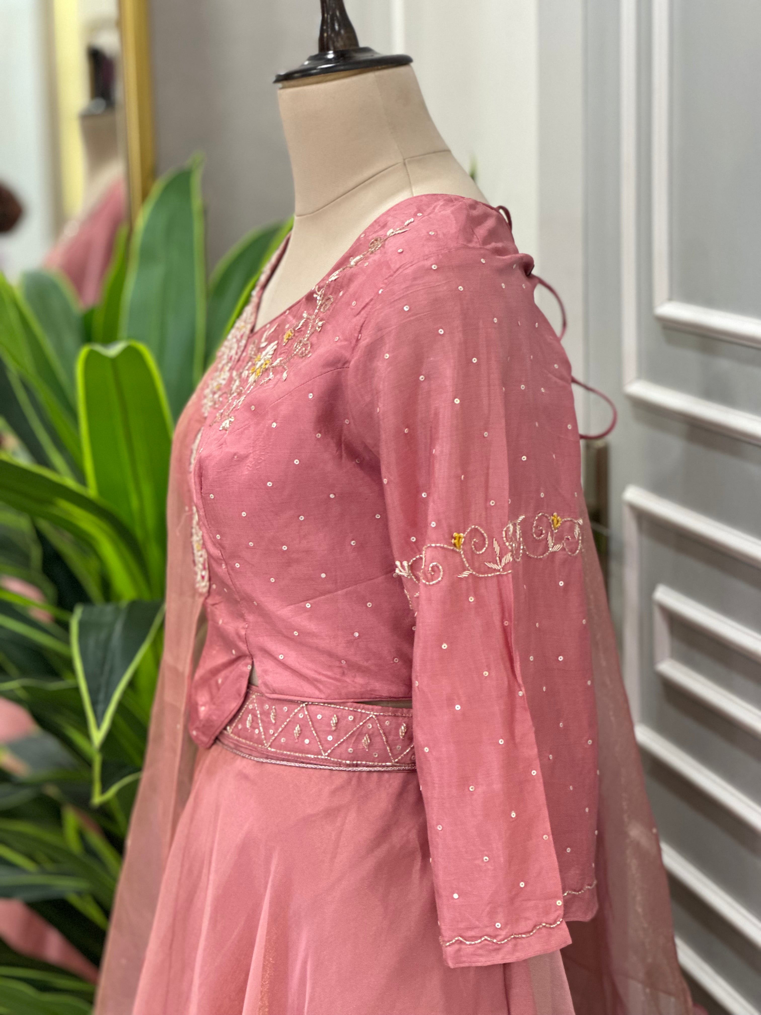Pearl & Zardozi work Skirt Set with Dupatta