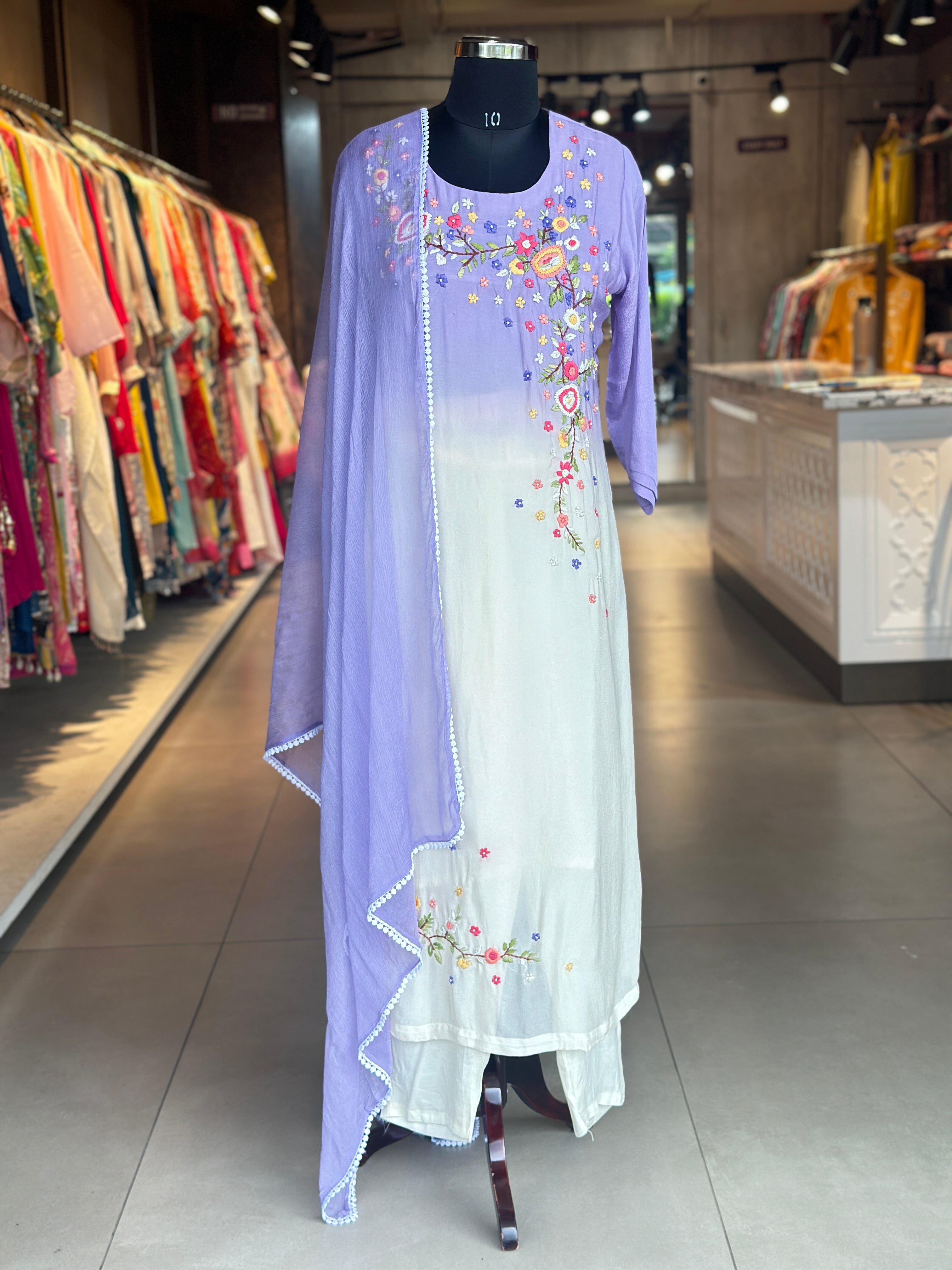 EMBROIDERED PURE CHINON SUIT SET