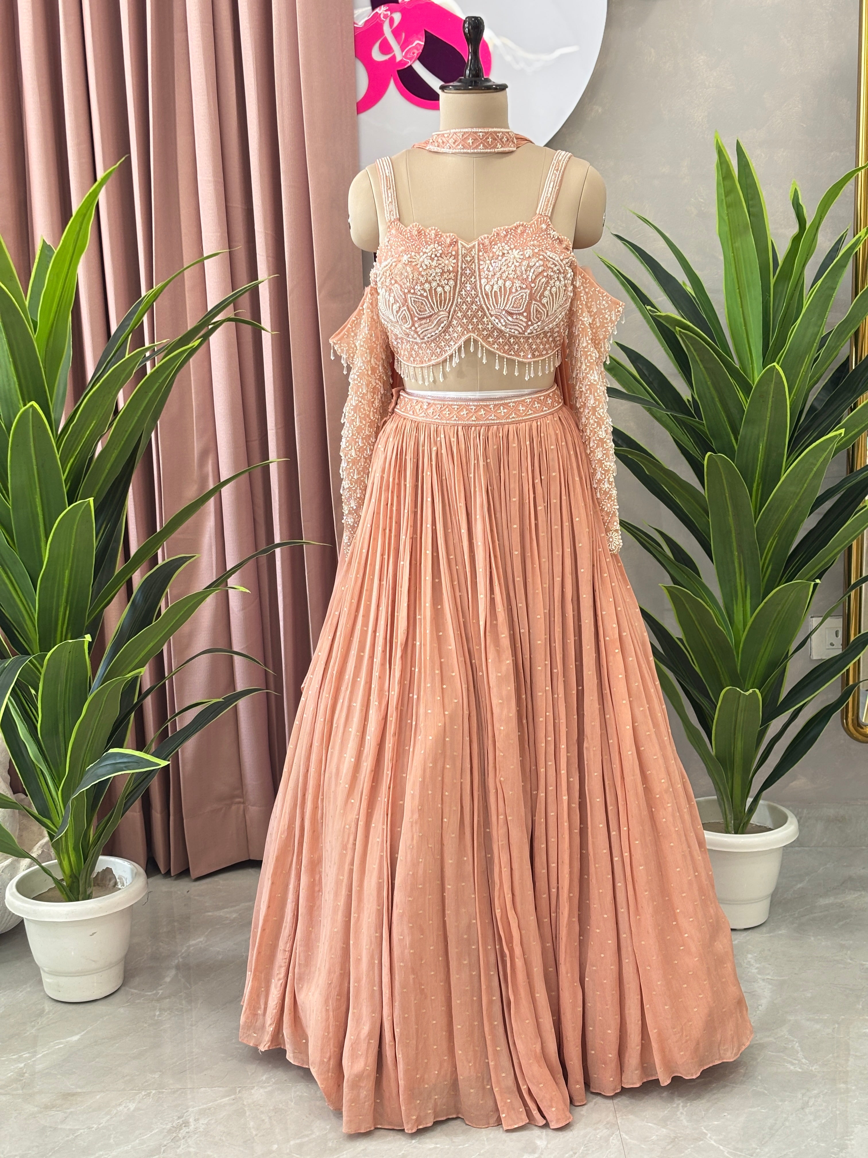 Elegant Off-Shoulder Handwork Lehenga Set