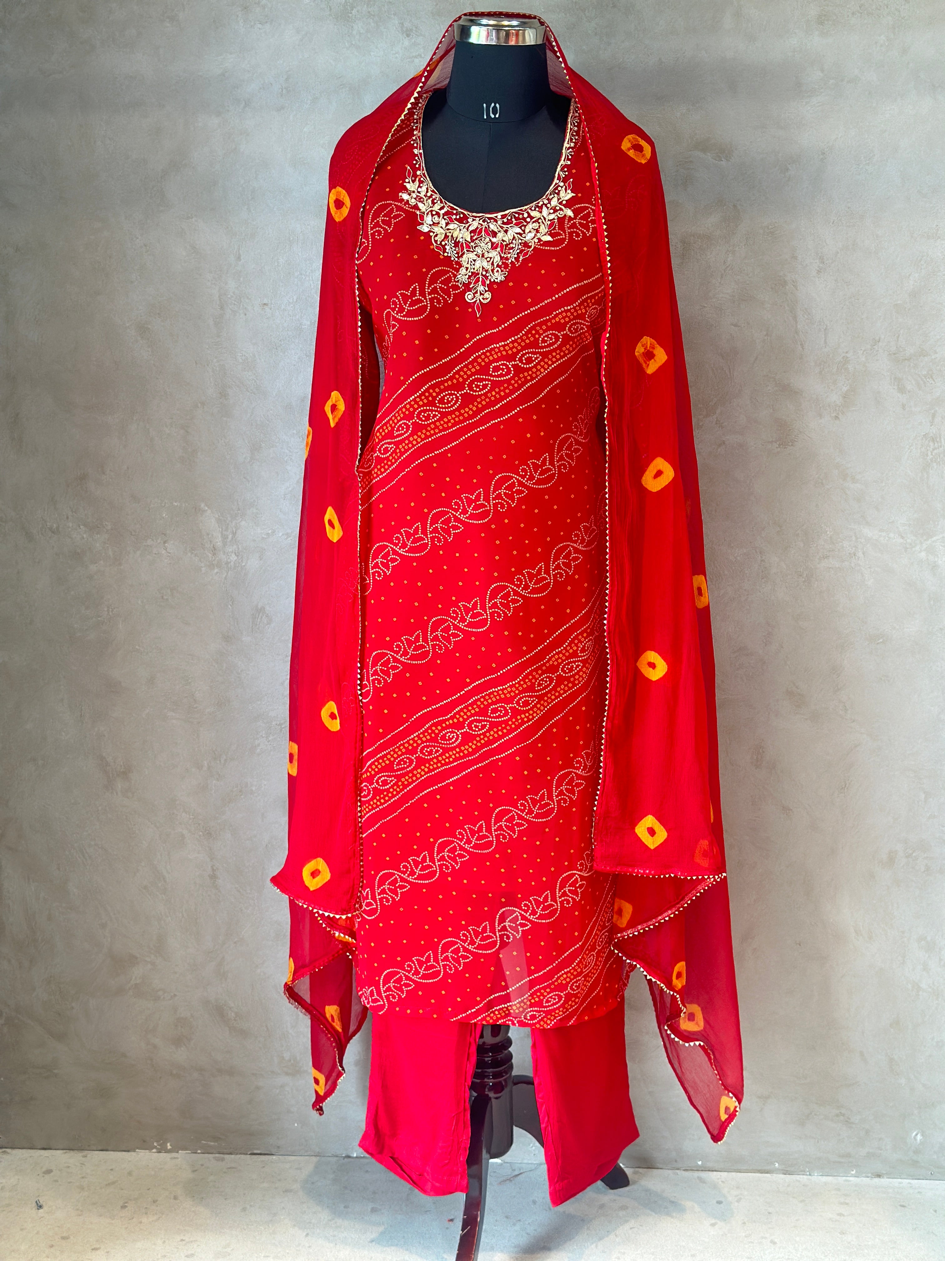 ZARDOSI HANDWORK BHANDEJ SUIT SET