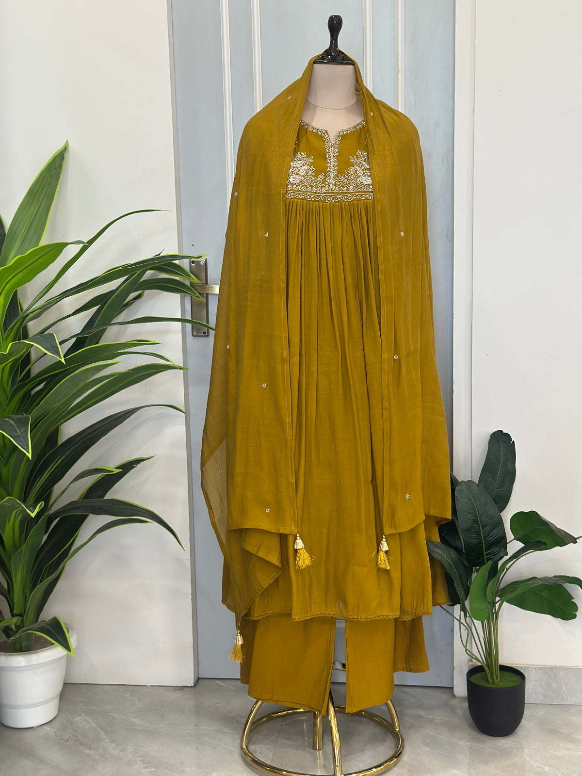 Beautiful Anarkali In Pure Mal Chanderi With Handwork