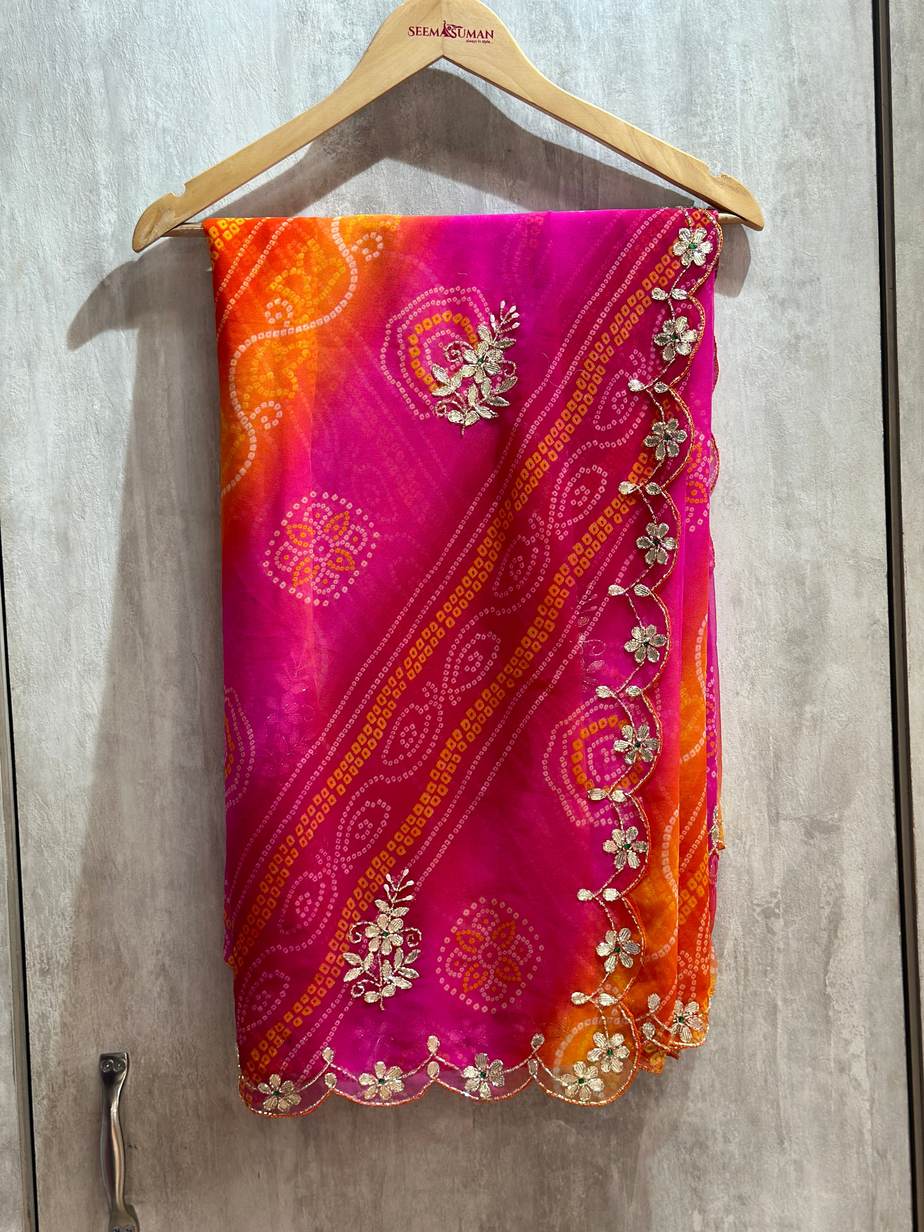 BHANDEJ PACHRANGI GOTTA PATTI HANDWORK SAREE