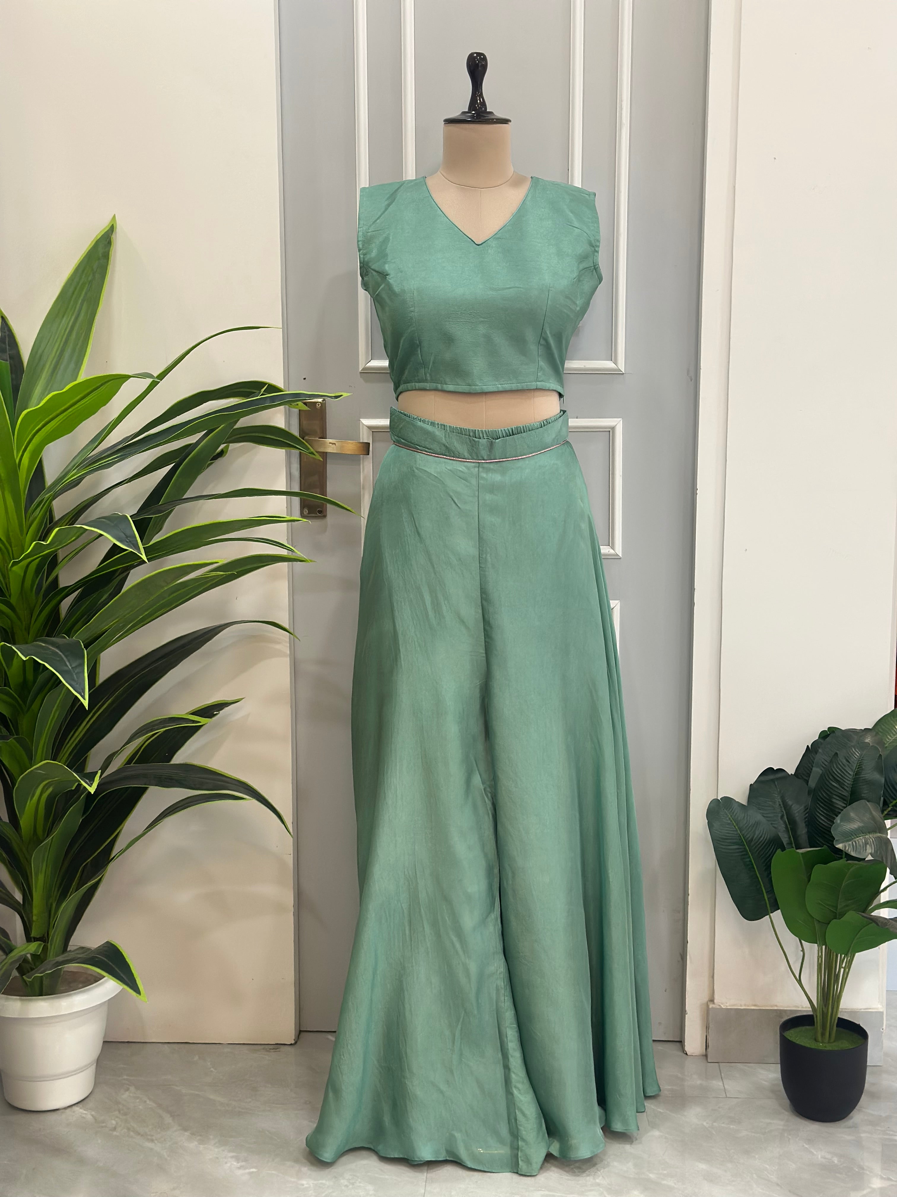 Elegant Handwork Kurta Palazzo Indo-western Set With Dupatta