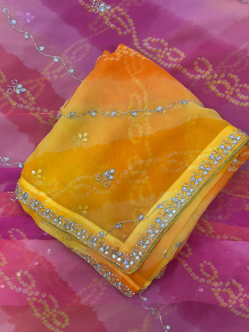 Rangriti Bandhani Georgette Saree with Stone Work Border