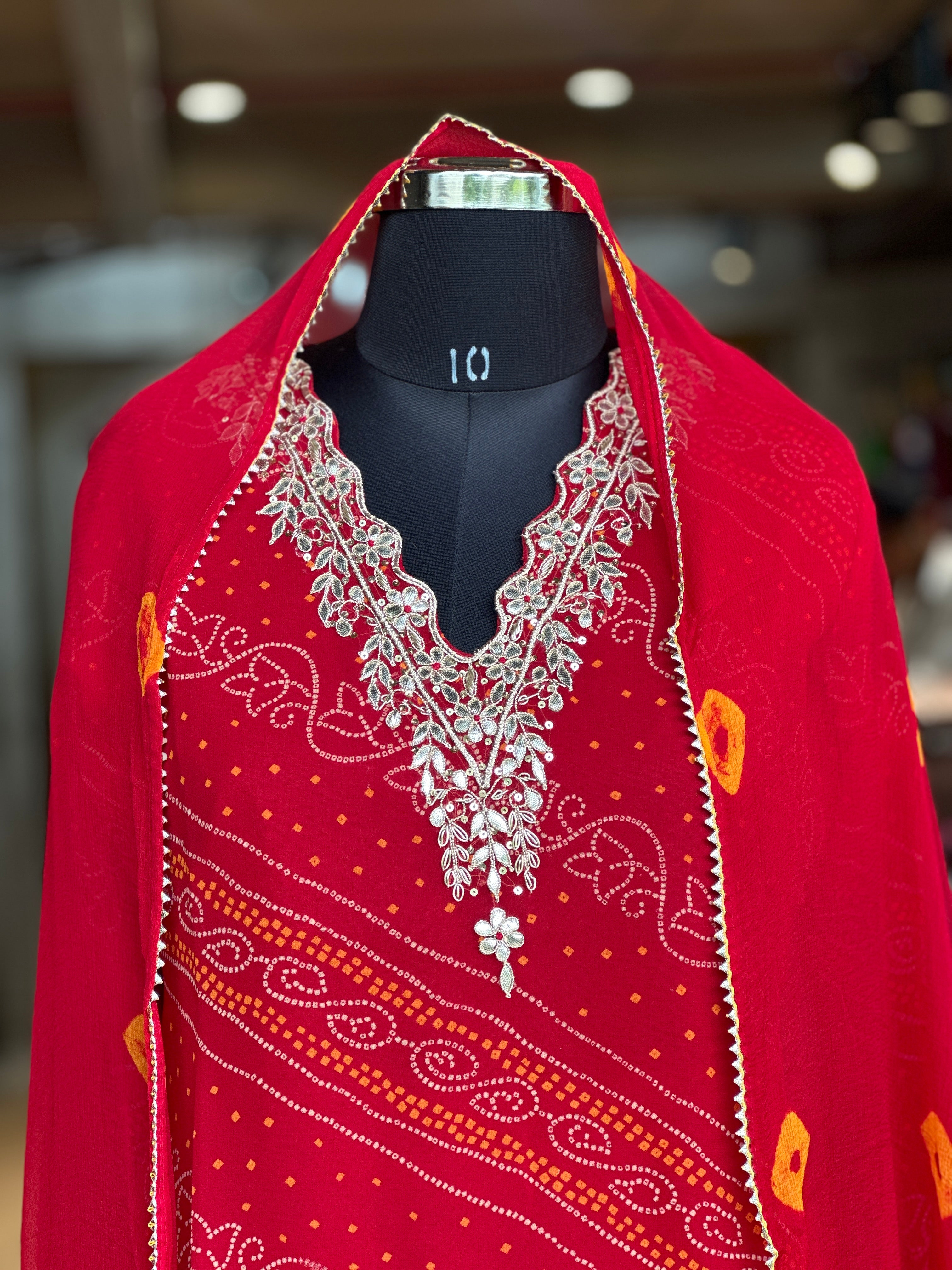 ZARDOSI HANDWORK BHANDEJ SUIT SET