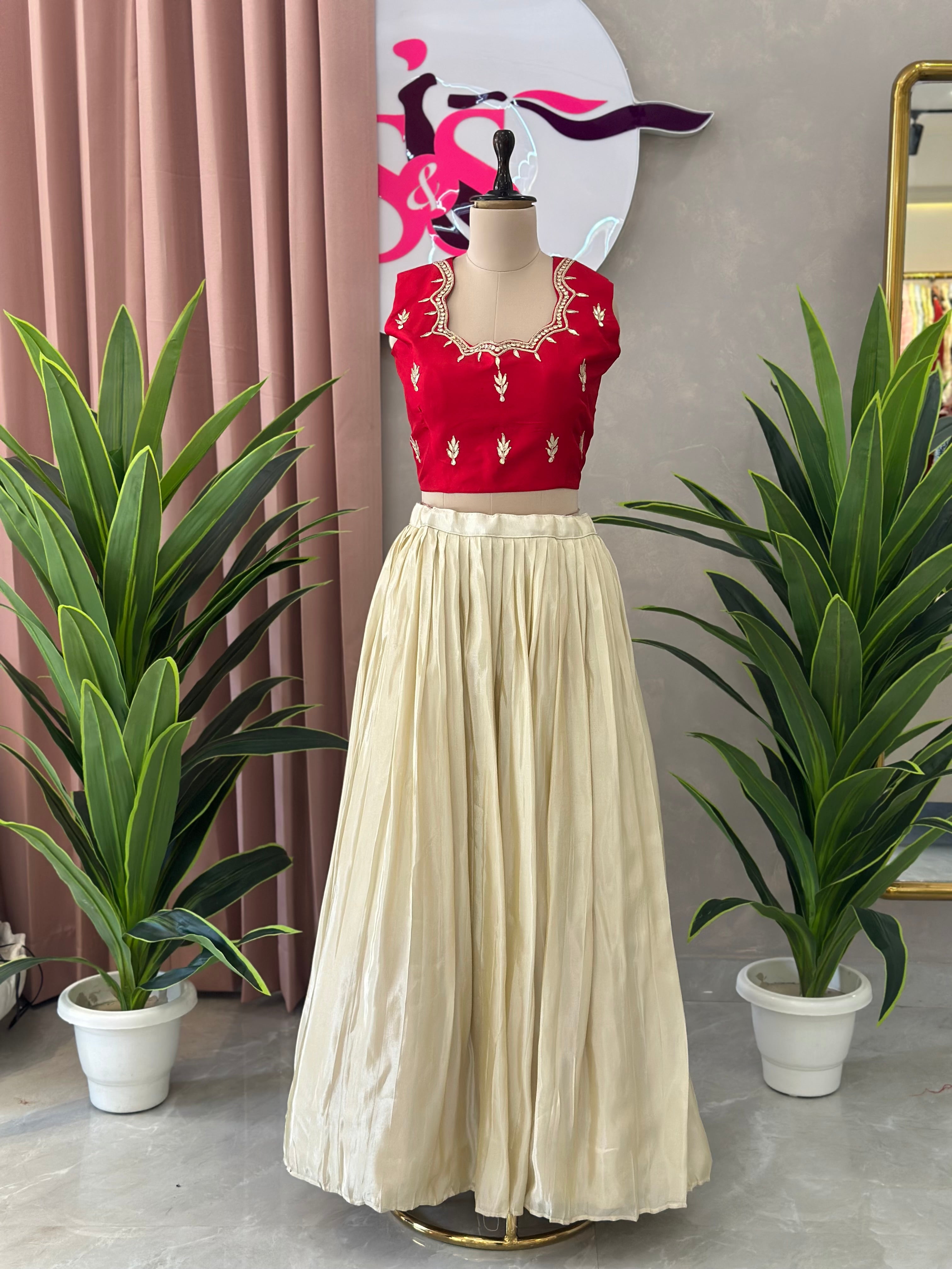 Royal Red Handwork Jacket Lehenga Set