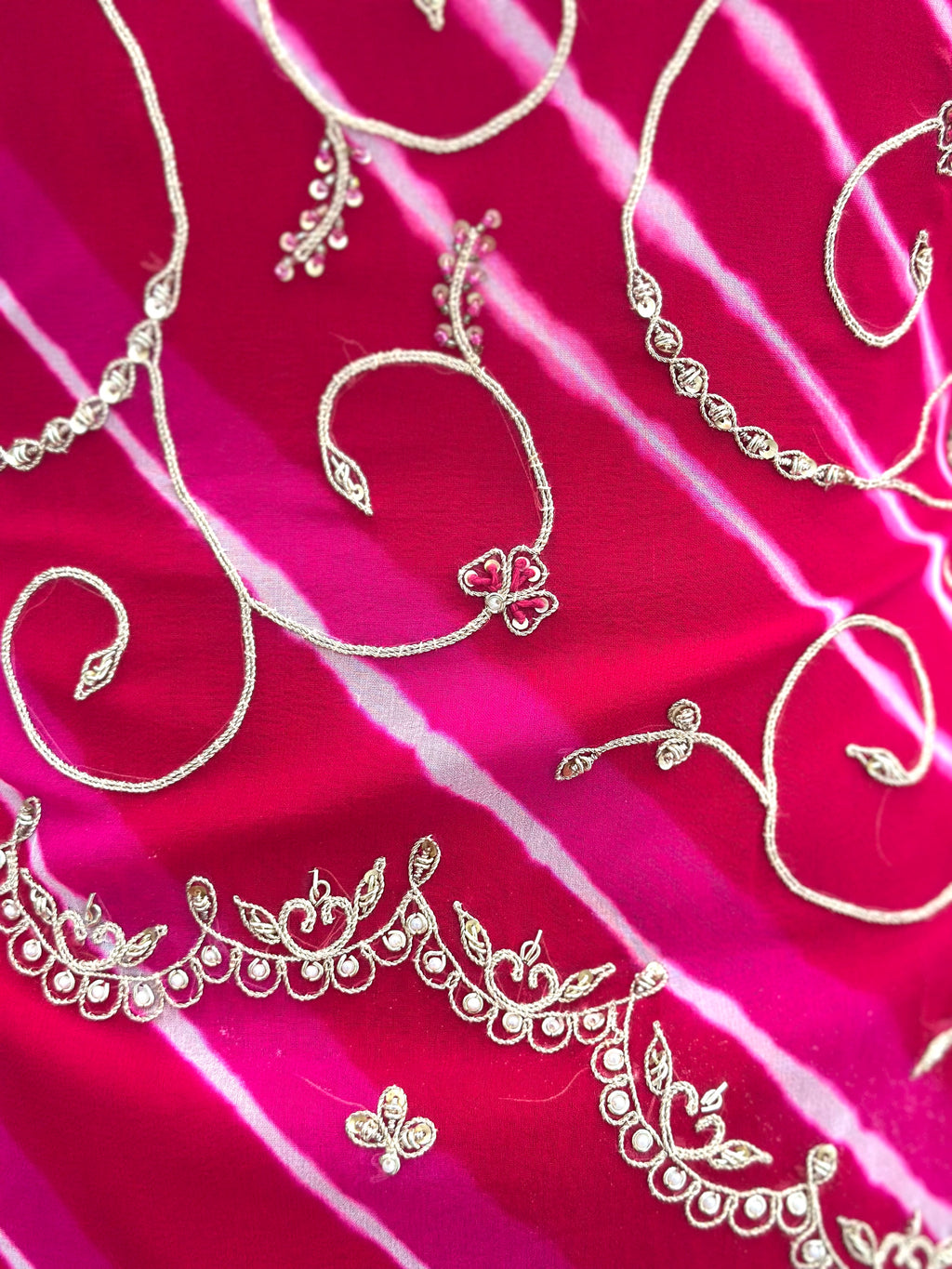Traditional Rani Pink Handwork Gown with Dupatta