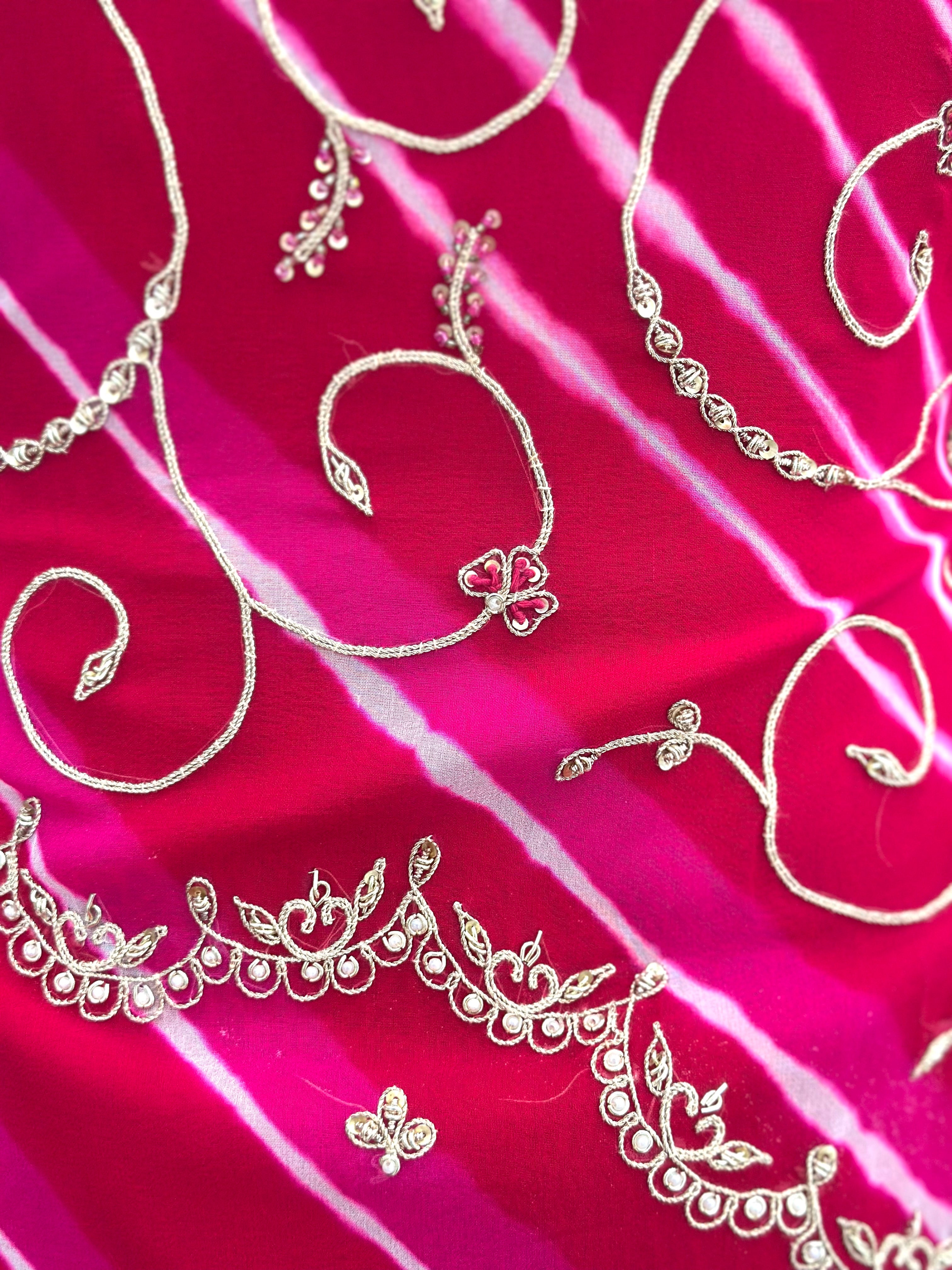 Traditional Rani Pink Handwork Gown with Dupatta