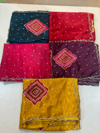 PURE CHINON BAHNDEJ HANDWORK SAREE